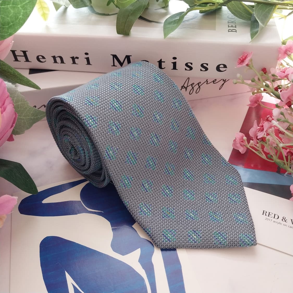 발망 실크 블루 패턴 넥타이 8.1cm A+~A등급 K1409
 상품이미지2