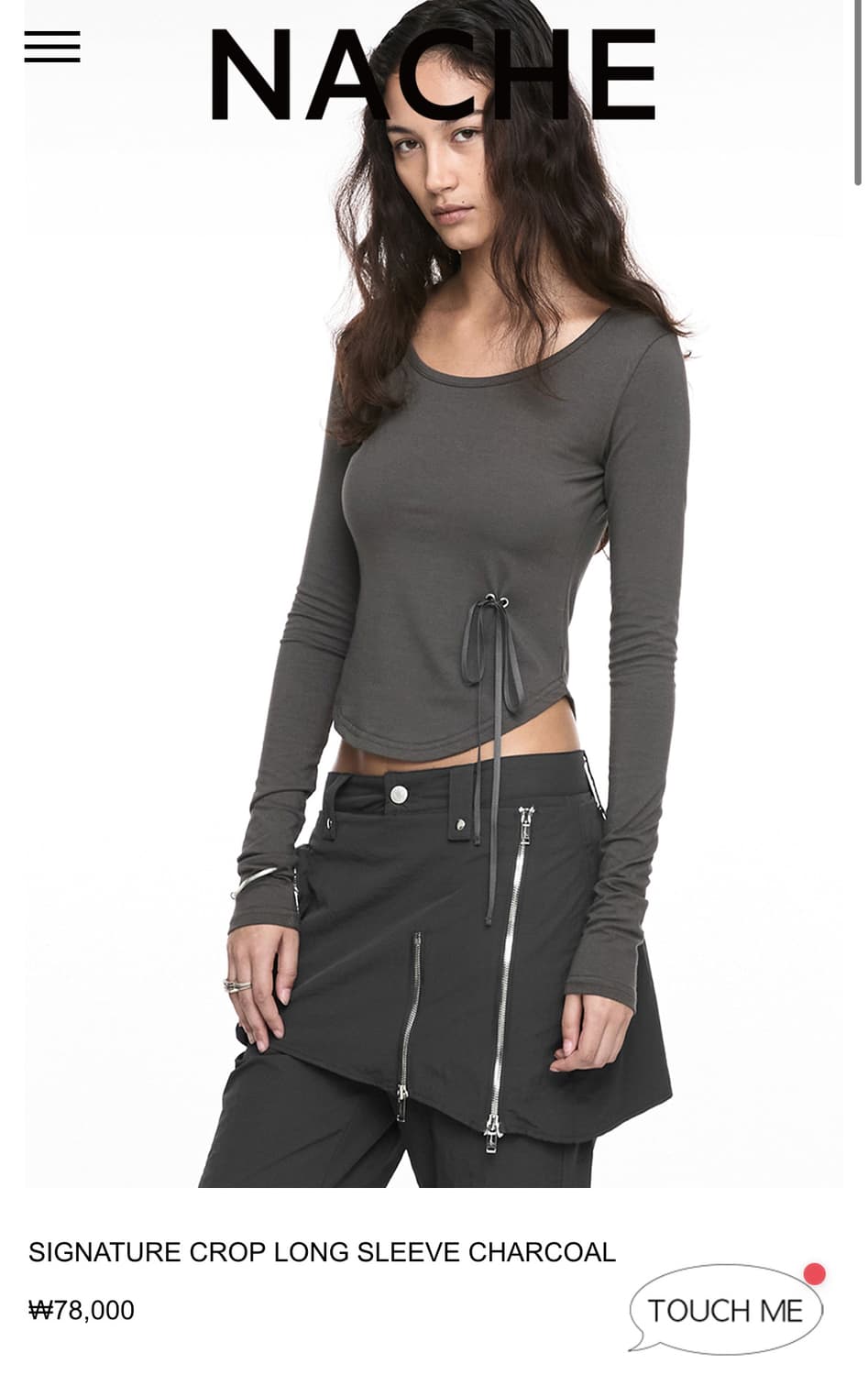 나체 SIGNATURE CROP LONG SLEEVE CHARCOAL 상품이미지1