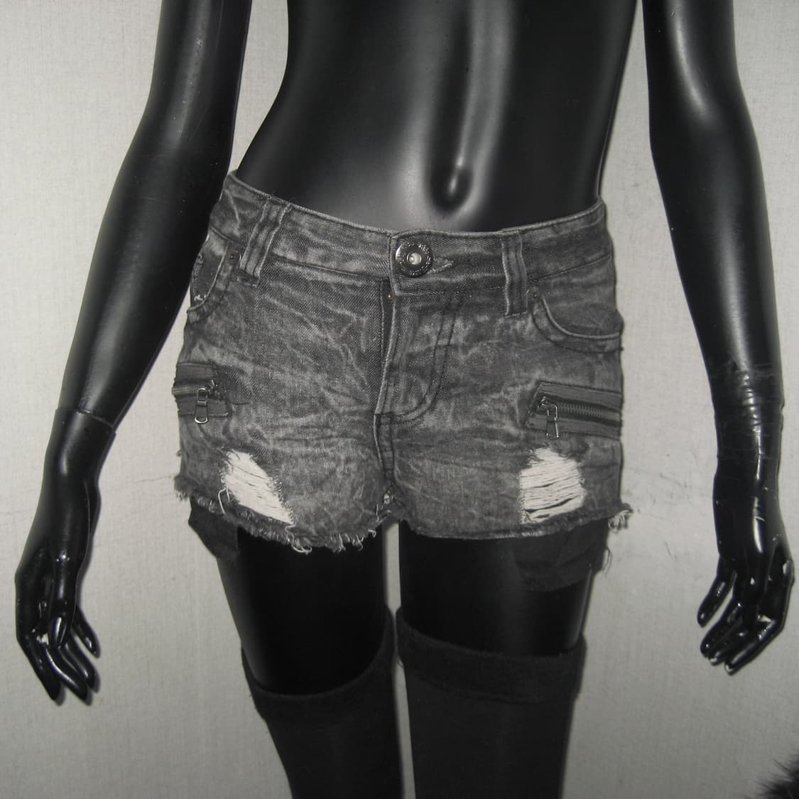 그레이 워싱 데님 숏 팬츠 그런지 펑크 상품이미지3