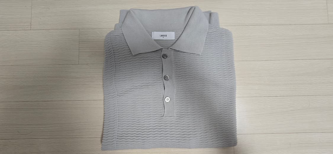 엘무드 웨이브 절개 PK 하프 니트 반팔 셔츠 CLOUD GRAY 44 상품이미지2