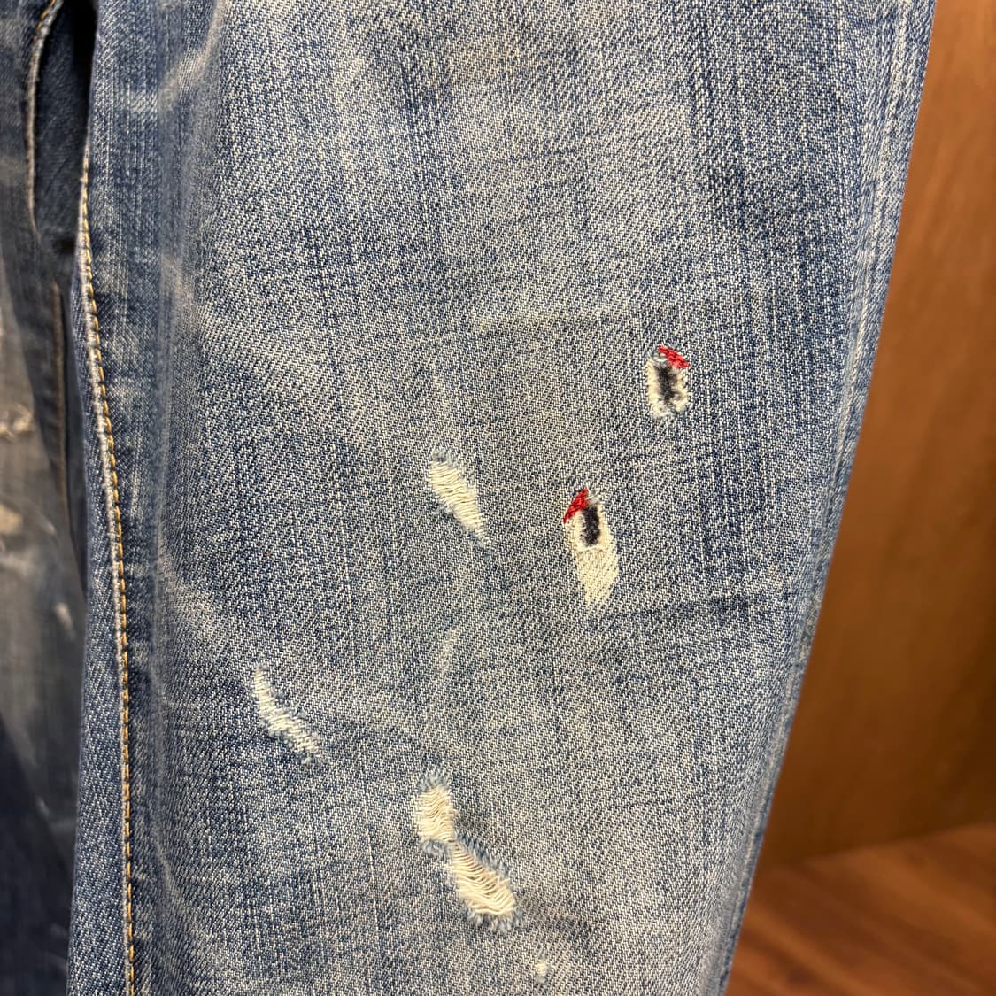 디스퀘어드 2 데님 팬츠 빈티지 디스트로이드 레인보우 밴딩 디테일 블루 상품이미지7