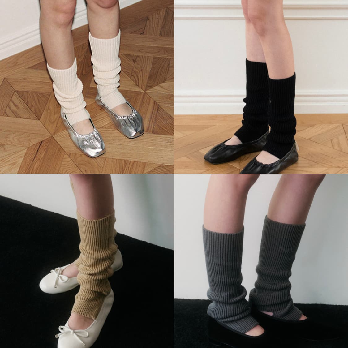 더티스 니트 리브 레그 워머 아이보리, 블랙, 베이지, 그레이 상품이미지1