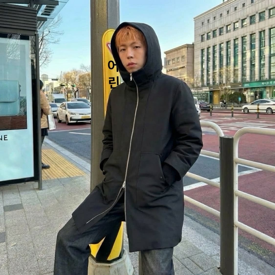 크리스반아쉐 니트소매 레이어드 후디 더블집업 울코트 상품이미지1