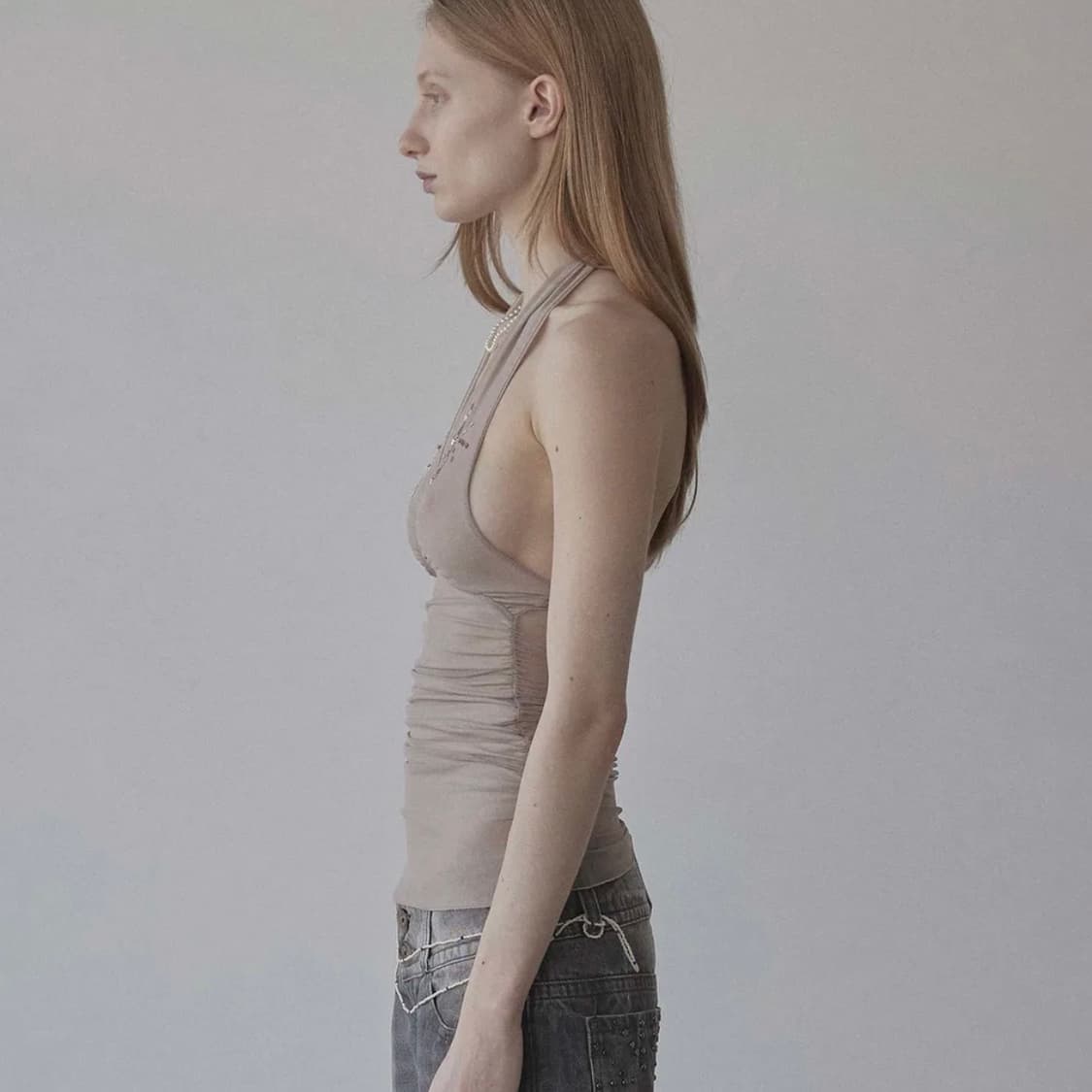 Sculptor Beaded Mesh Halter Top Skin 상품이미지2