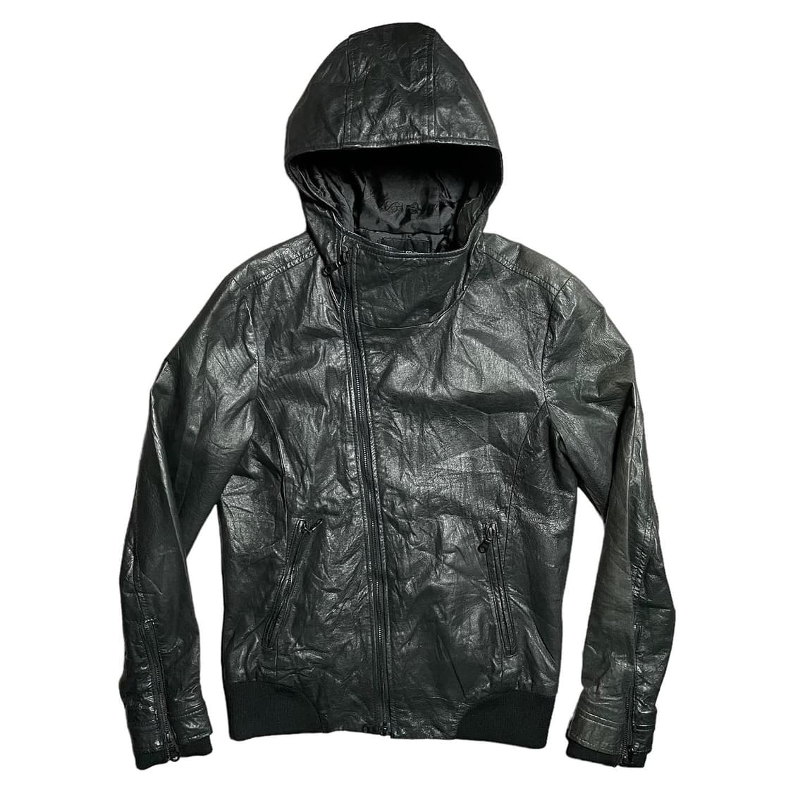 BLACK SENSE 사선 집업 레더 후드 자켓 상품이미지1