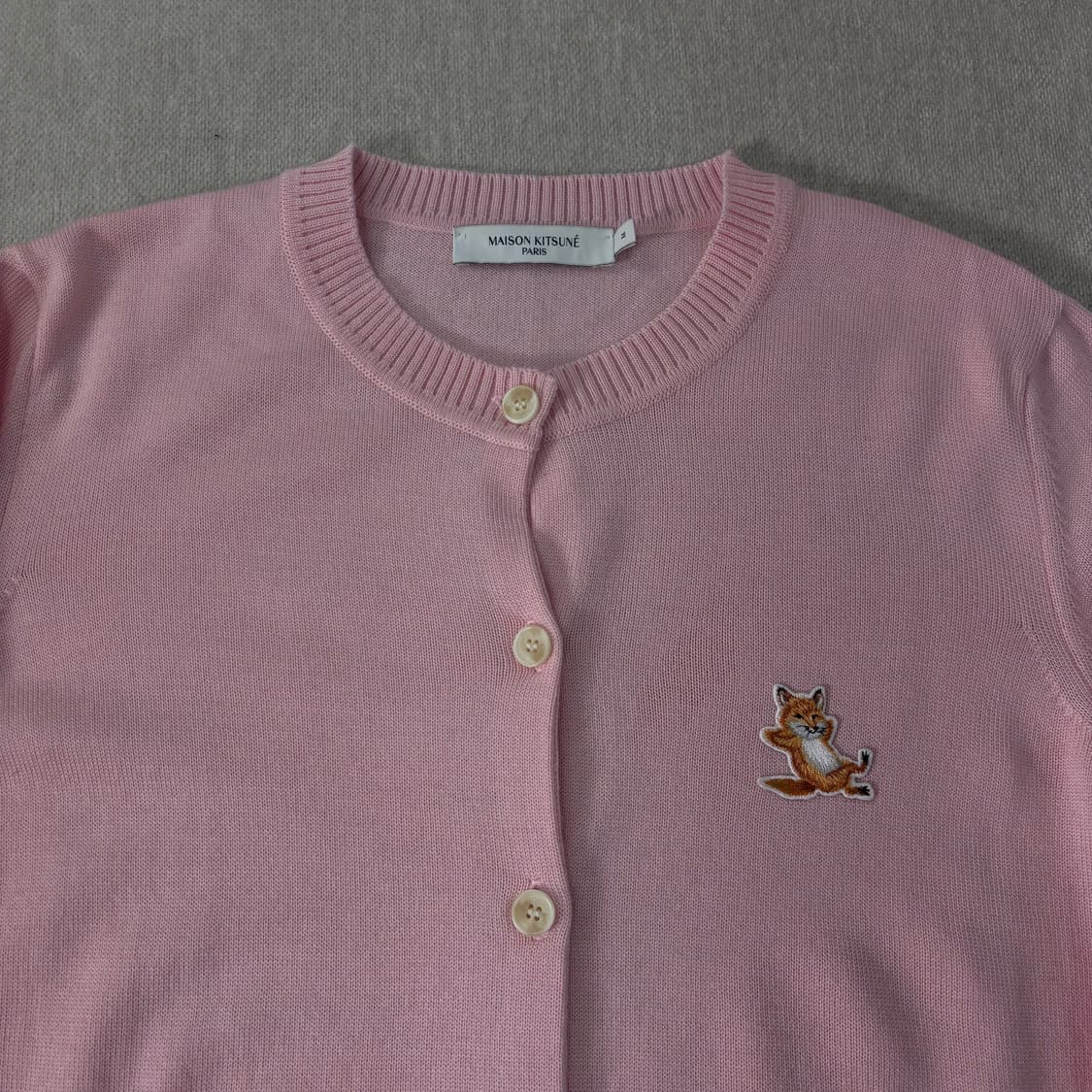 W 95 메종키츠네 핑크 메리노 울 폭스패치 가디건 상품이미지2