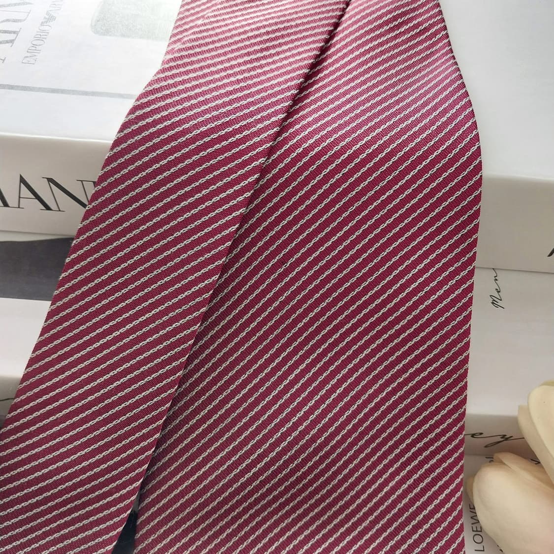 아르마니 꼴레지오니 실크 와인 레드 넥타이 9.5cm A+등급 K1322 상품이미지3