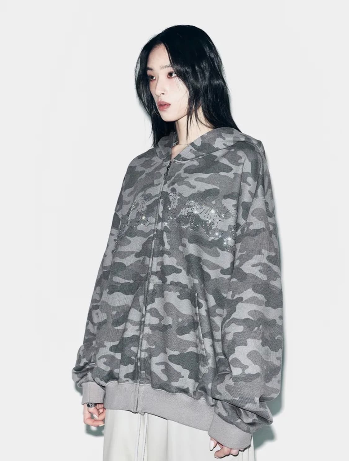 (택O) yeel 와이이이엘 스터디드 오버사이즈 후드집업 (카모) 상품이미지2
