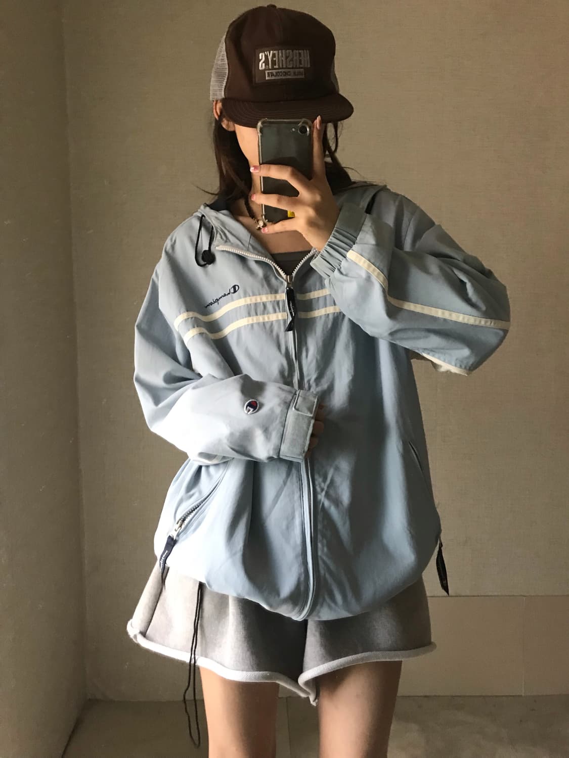 챔피온 연하늘 오버핏 바람막이 상품이미지5