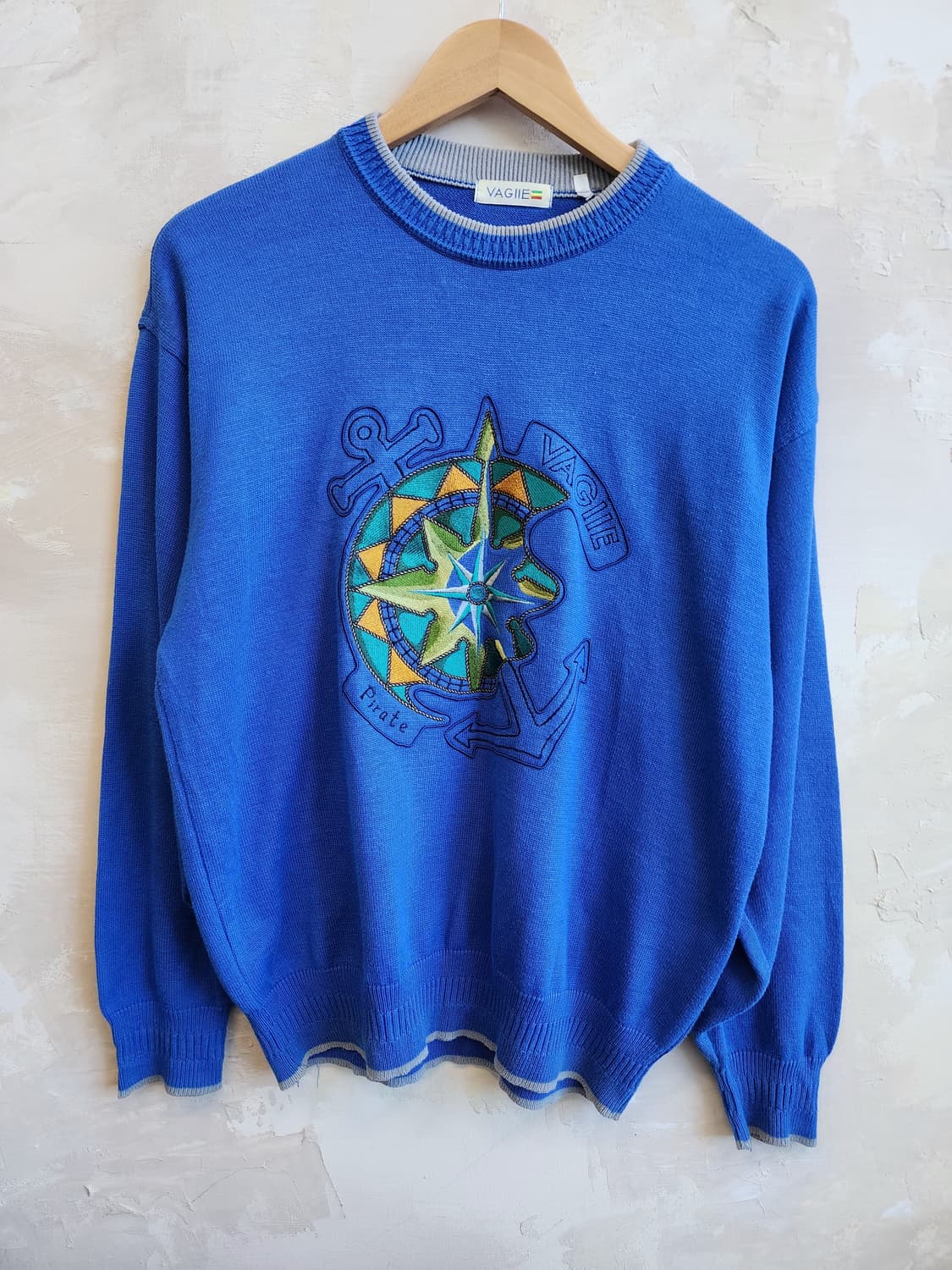 일본빈티지 블루 자수 니트 상품이미지1