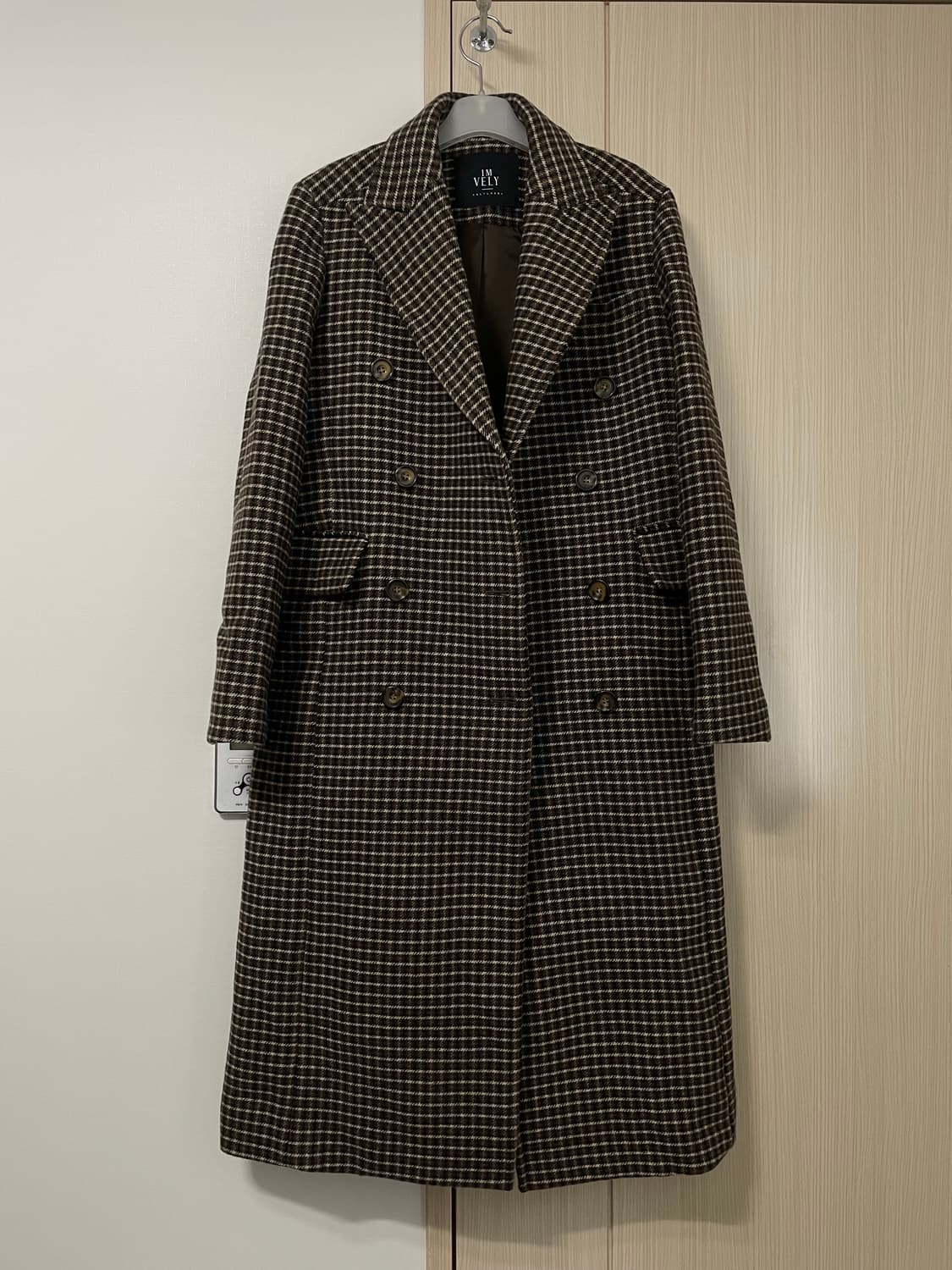 IMVELY 프리미엄 블리라벨 울 체크 더블 롱코트 프리 상품이미지8