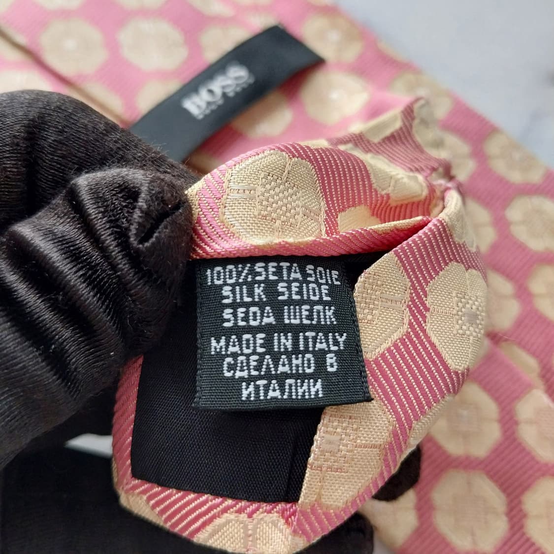 휴고보스 실크 핑크 플로럴 기하 패턴 넥타이 9.1cm A등급 K1653 상품이미지10