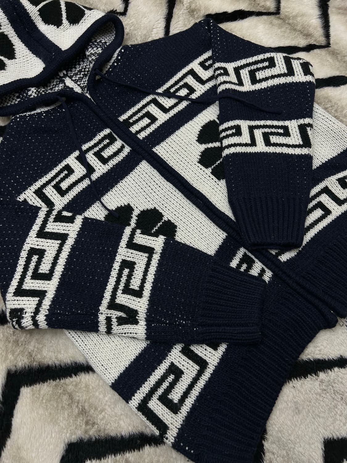 [L]파르티멘토 울 니트 코위찬 후드자켓/네이비 상품이미지3