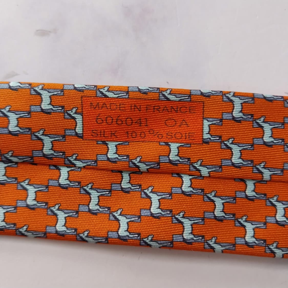에르메스 실크 오렌지 H 마구간 모티브 넥타이 8cm A+등급 K2118 상품이미지8