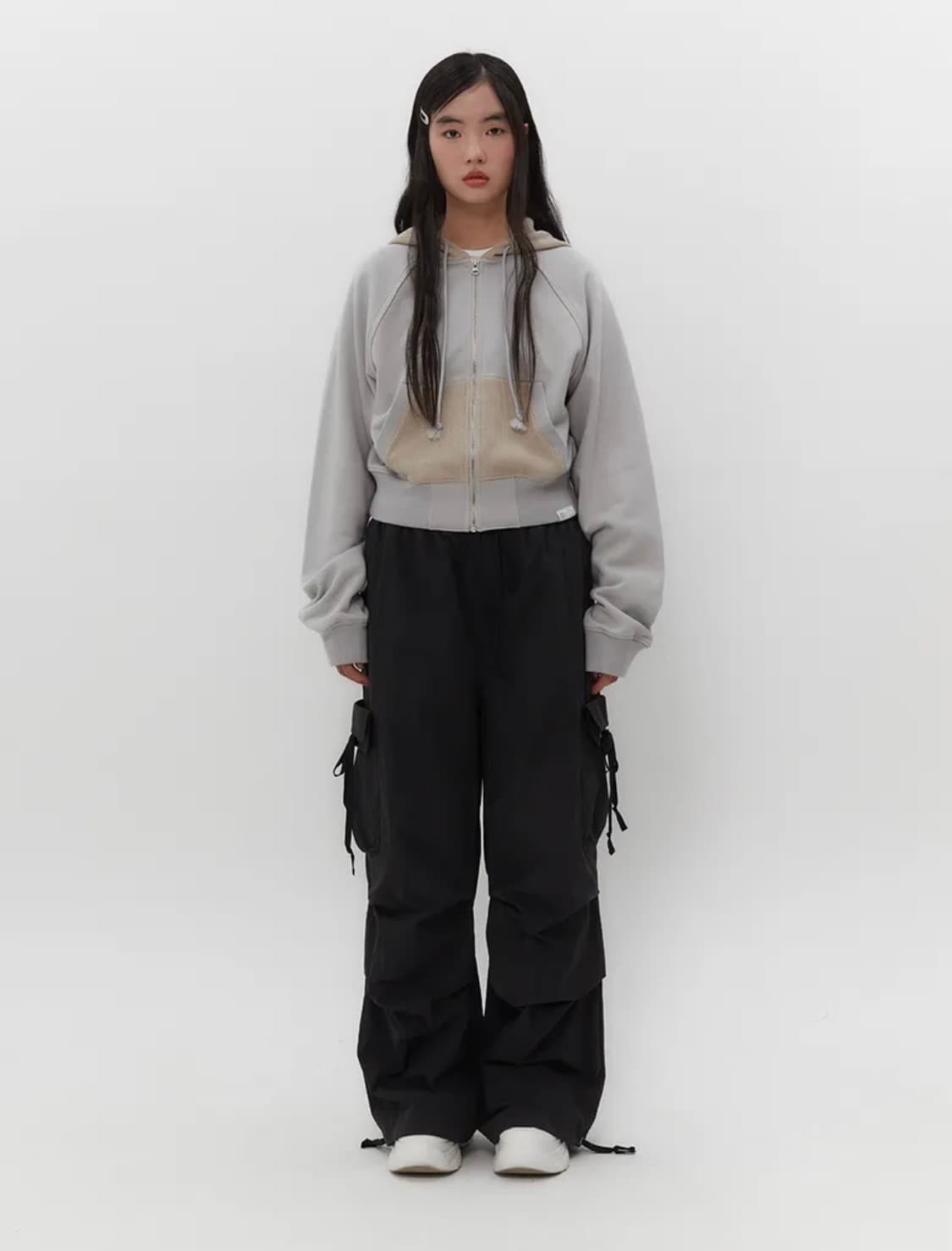 뚜오미오 WAFFLE MIXED HOOD ZIP-UP [GREY] 상품이미지1
