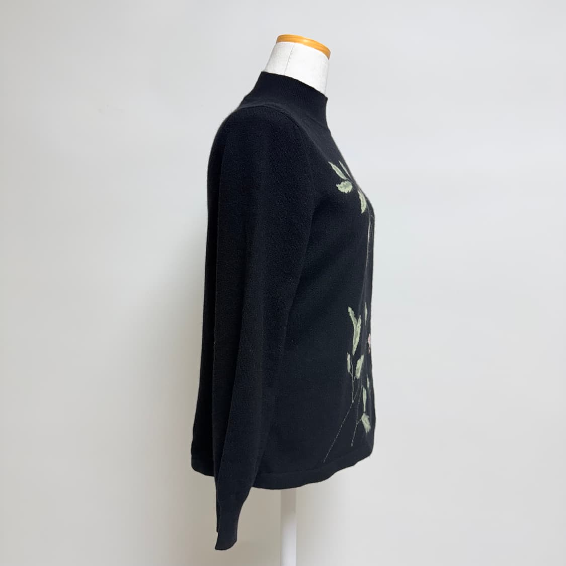 [캐시미어 100%] 핑크 로즈 플라워 블랙 가디건 세트 M 상품이미지3