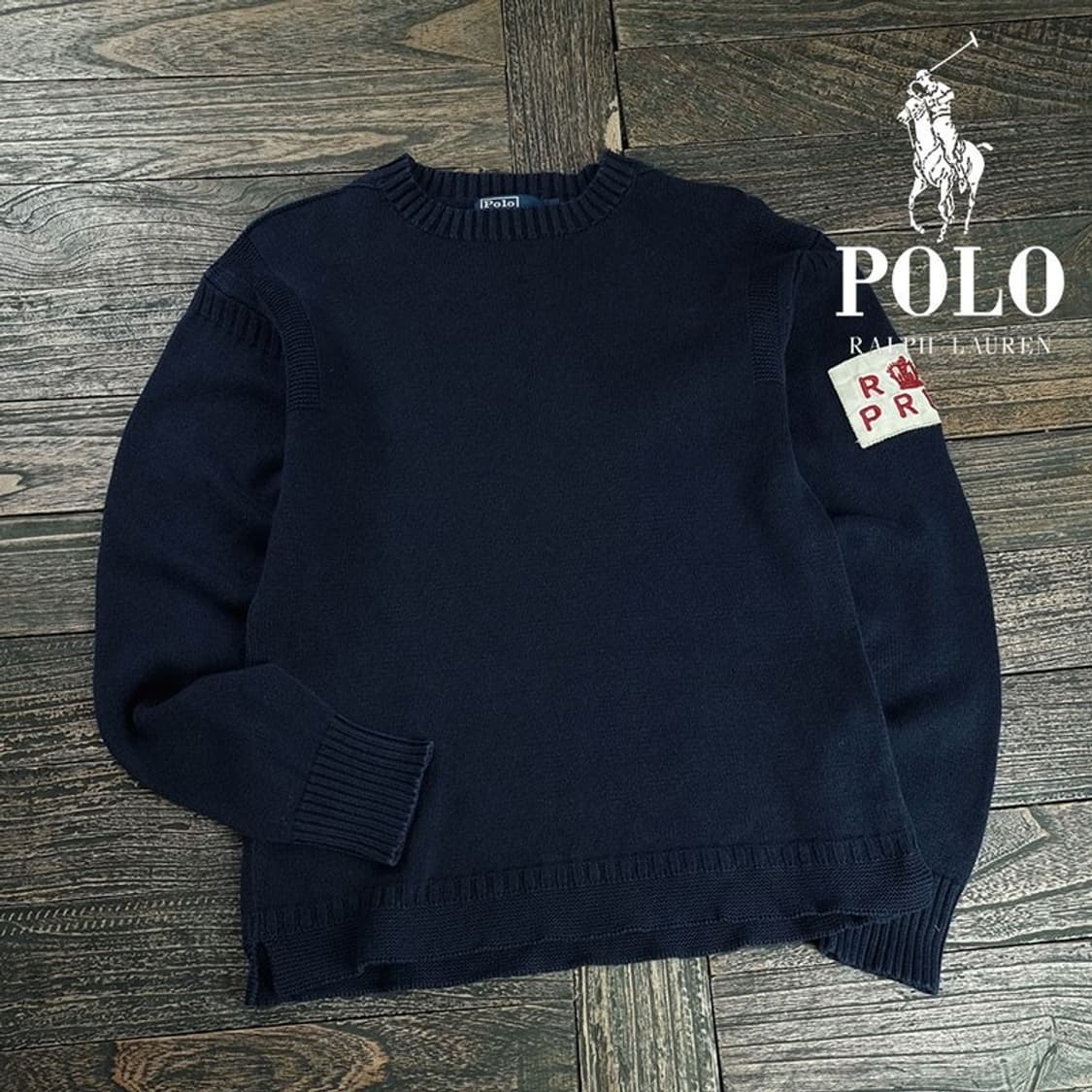 [폴로 랄프로렌] 90'S 빈티지 완장 패치 니트 네이비 M19920 상품이미지1