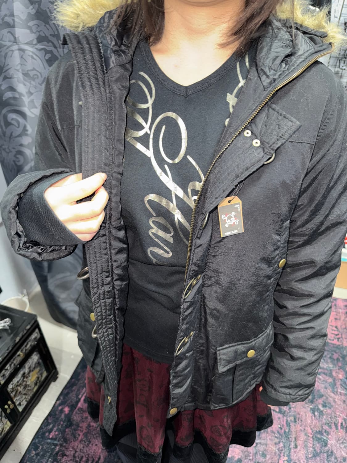 y2k 빈티지 더플 롱파카 블랙 후드퍼 코트 상품이미지6