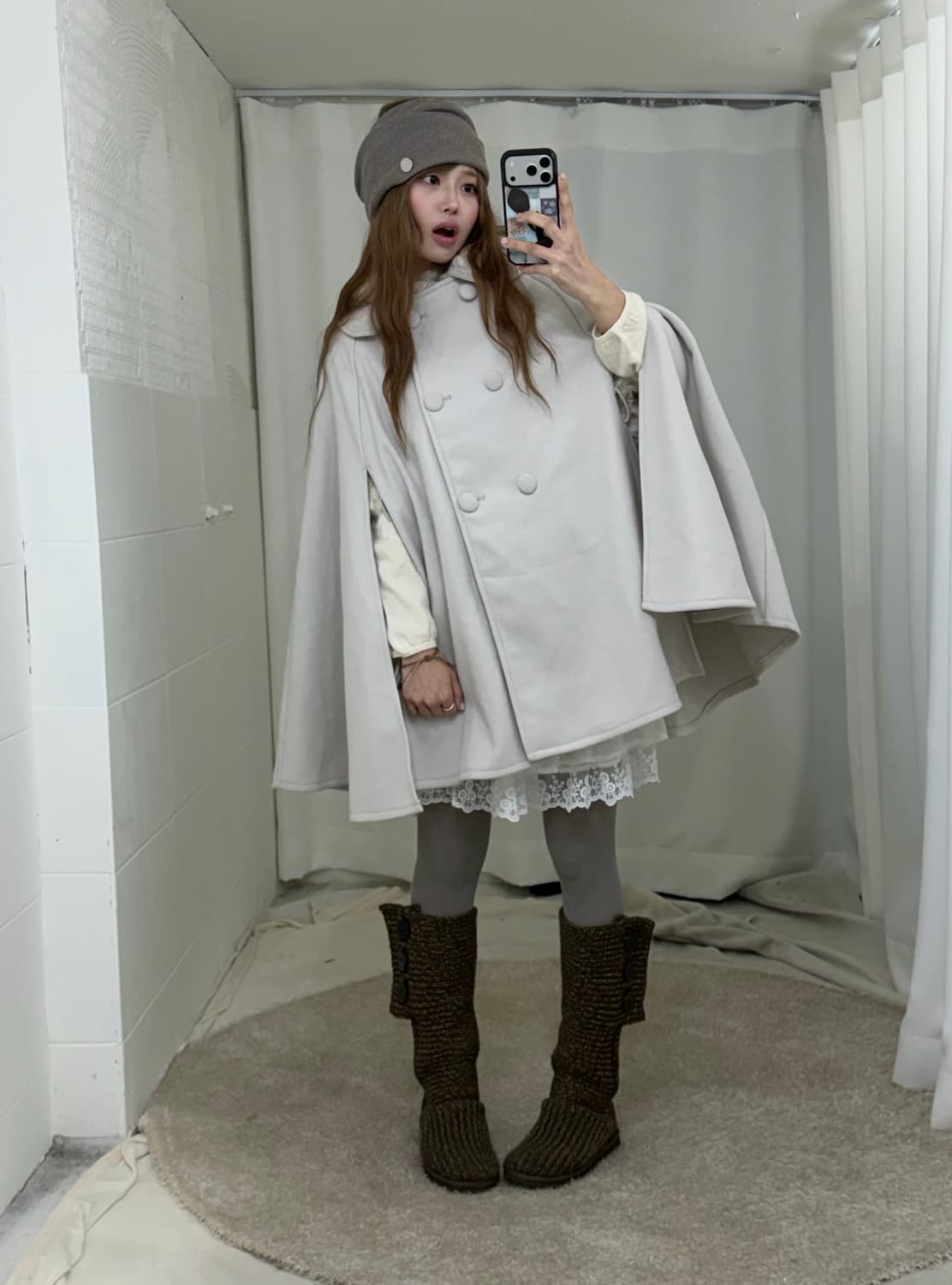 달천깔 사와코 케이프 코트 가디건 아이보리 코디세트 상품이미지2