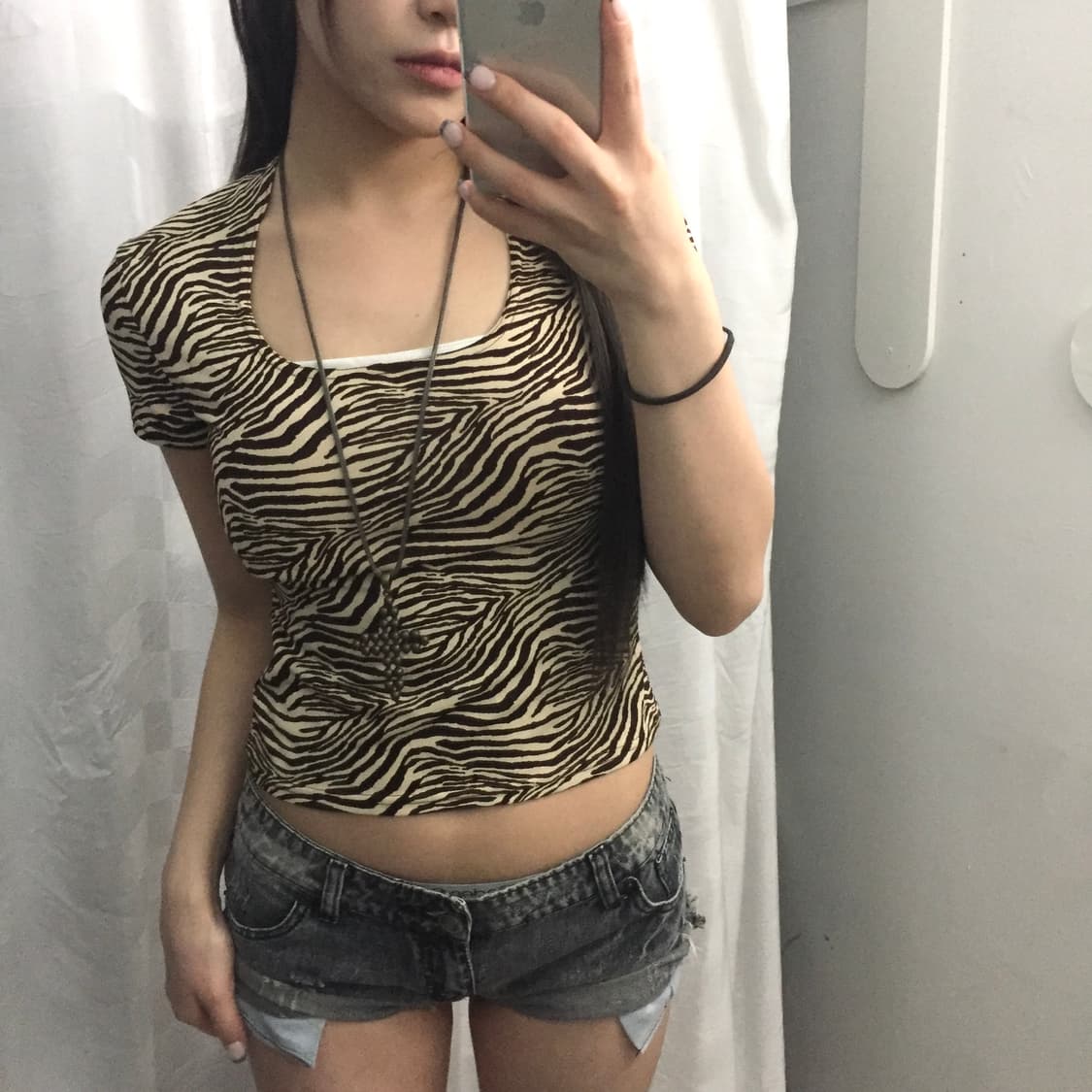 JPN Vintage 갸루 펑크 스퀘어넥 레오파드 반팔 상품이미지1