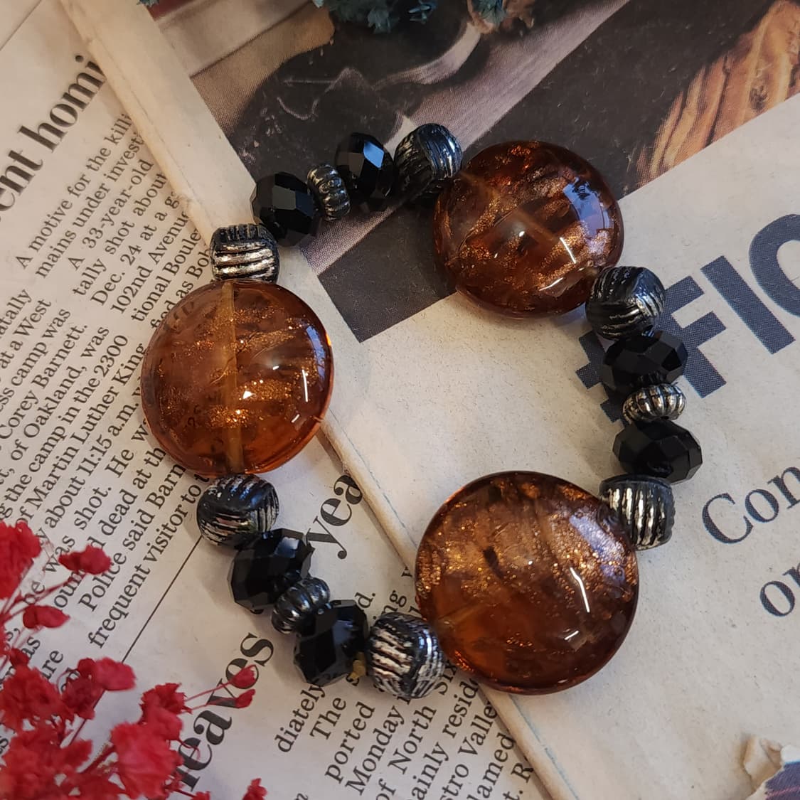 90s 프랑스 빈티지 쥬얼리 클래식 앰버 비즈 팔찌 브레이슬릿 상품이미지3