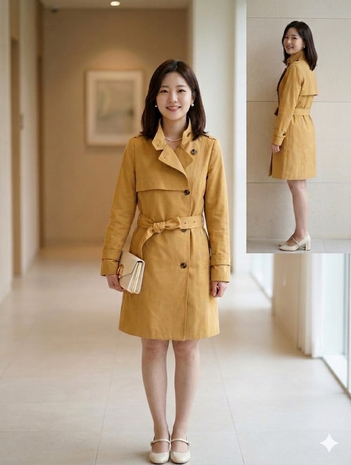 봄추천 | 헤지스 레이디스 옐로우 하프 트렌치코트 55 | 고급라인 상품이미지1