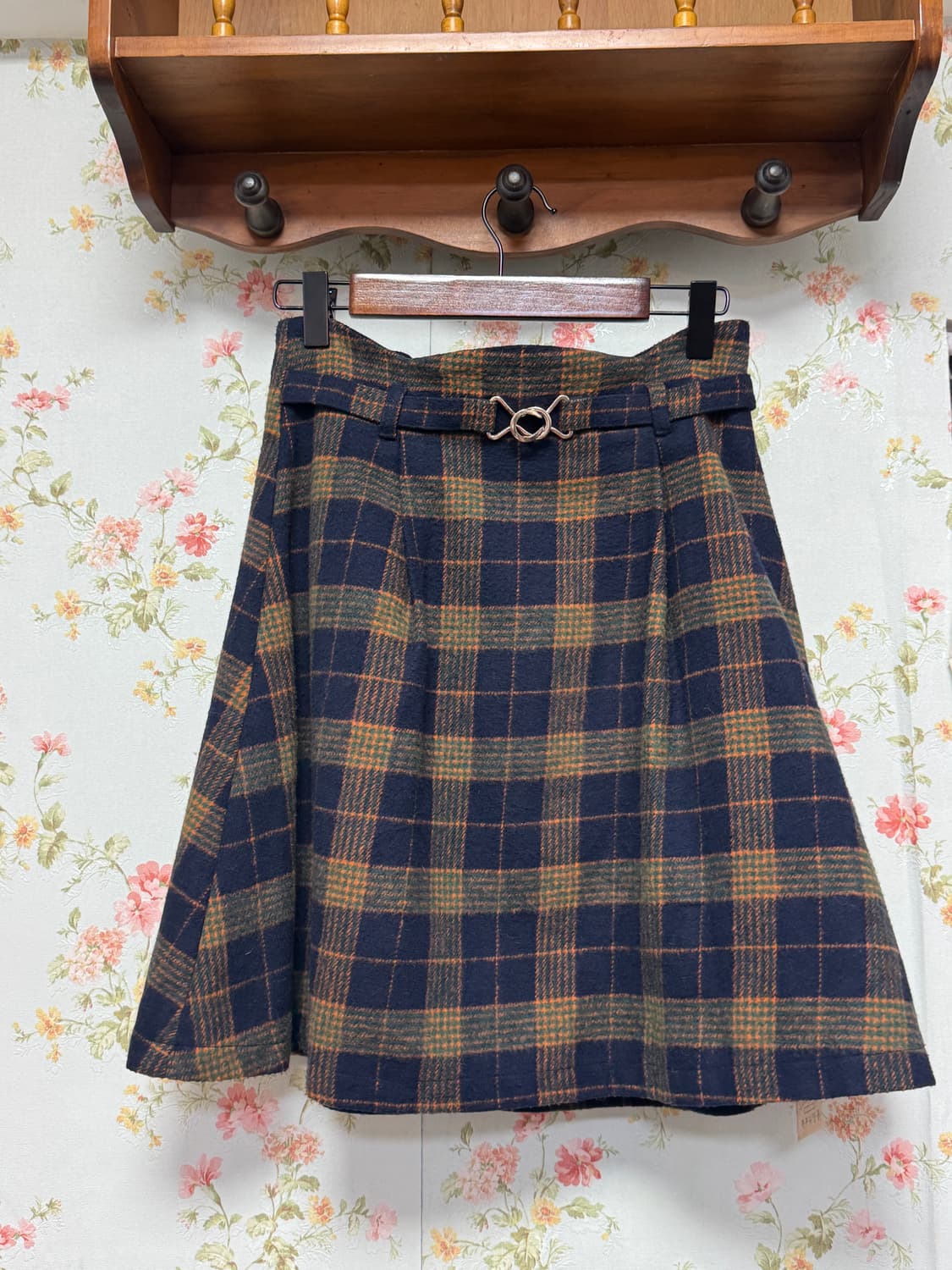 빈티지 페이크 벨트 체크 스커트 상품이미지1