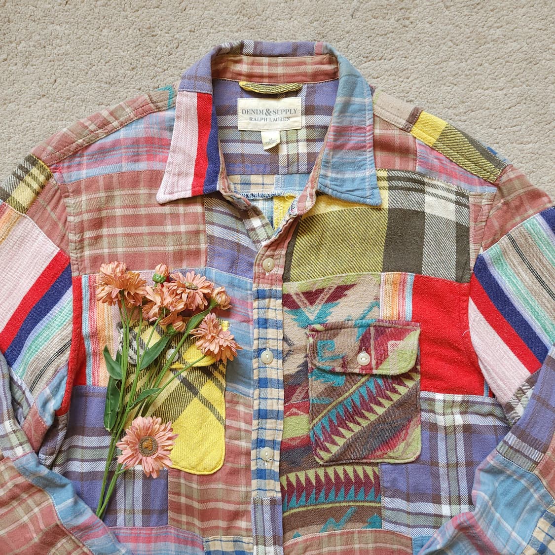 폴로 데님앤서플라이 패치워크 투포켓 체크셔츠 M 상품이미지3