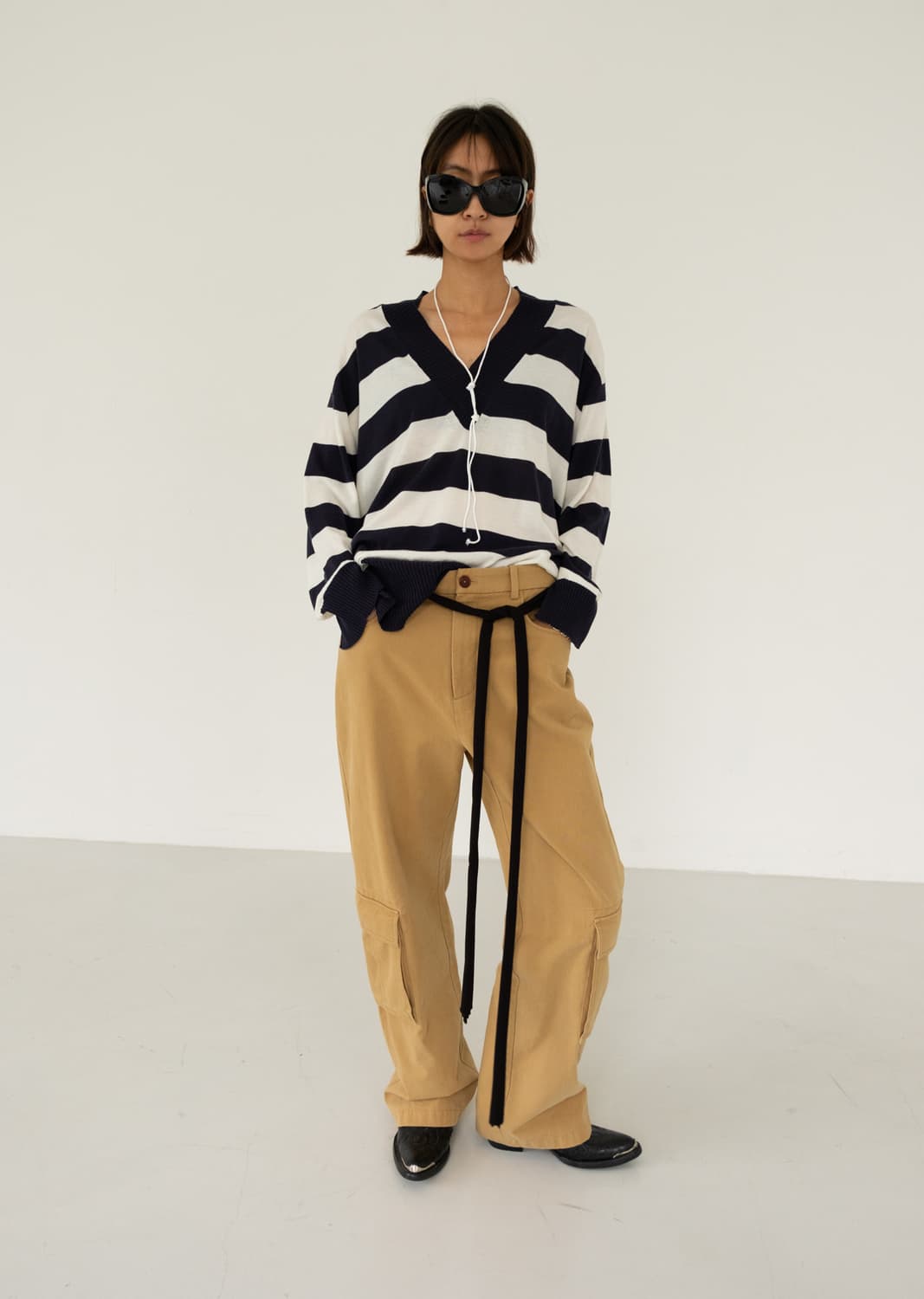 에스이오 스트라이프 브이넥 니트 상품이미지2