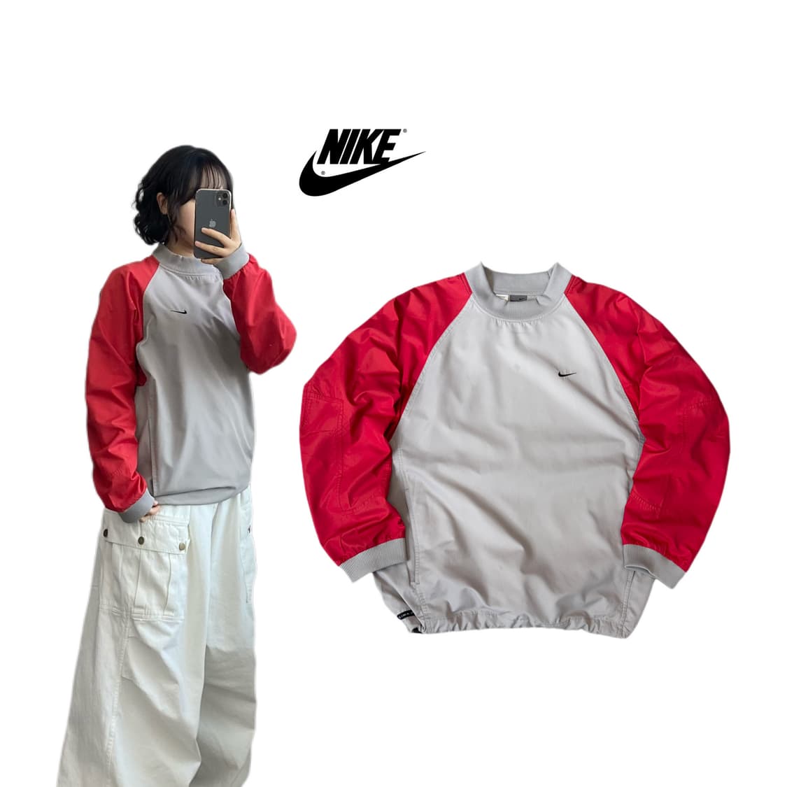 나이키 00s 스우시 회빨 배색 올드스쿨 웜업 바람막이  [Price]  상품이미지1