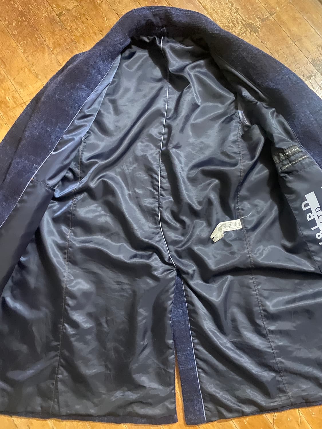 zara man 네이비 체크 롱 코트 L 상품이미지4