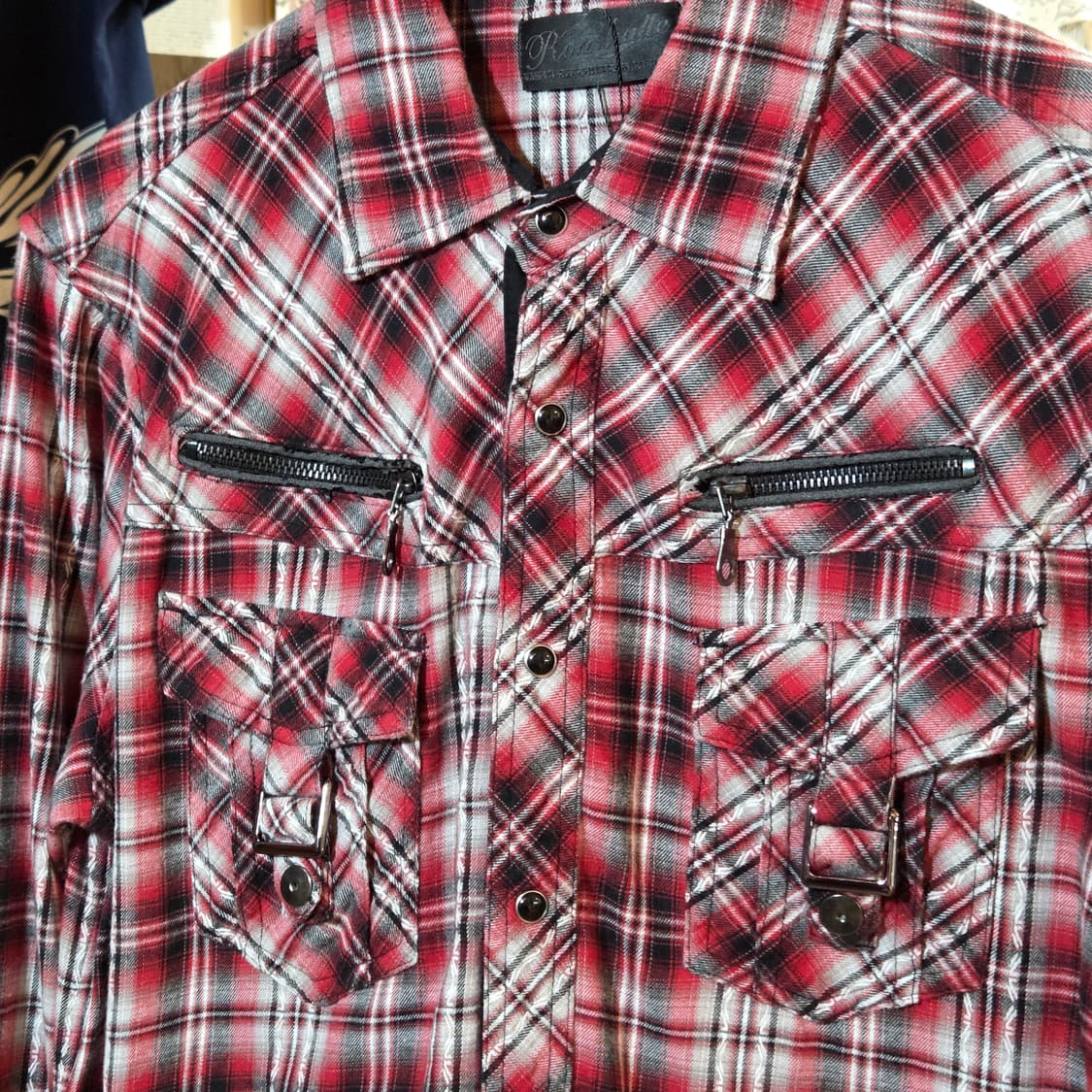 JPN  벨티드 포켓 레드 체크셔츠 상품이미지4