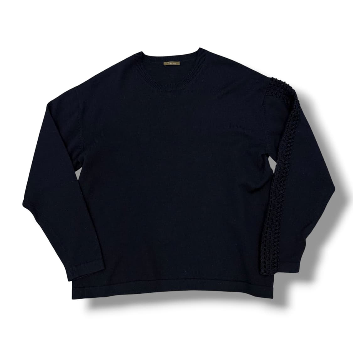 요지야마모토 소매 디테일 딥네이비 울 니트 상품이미지1