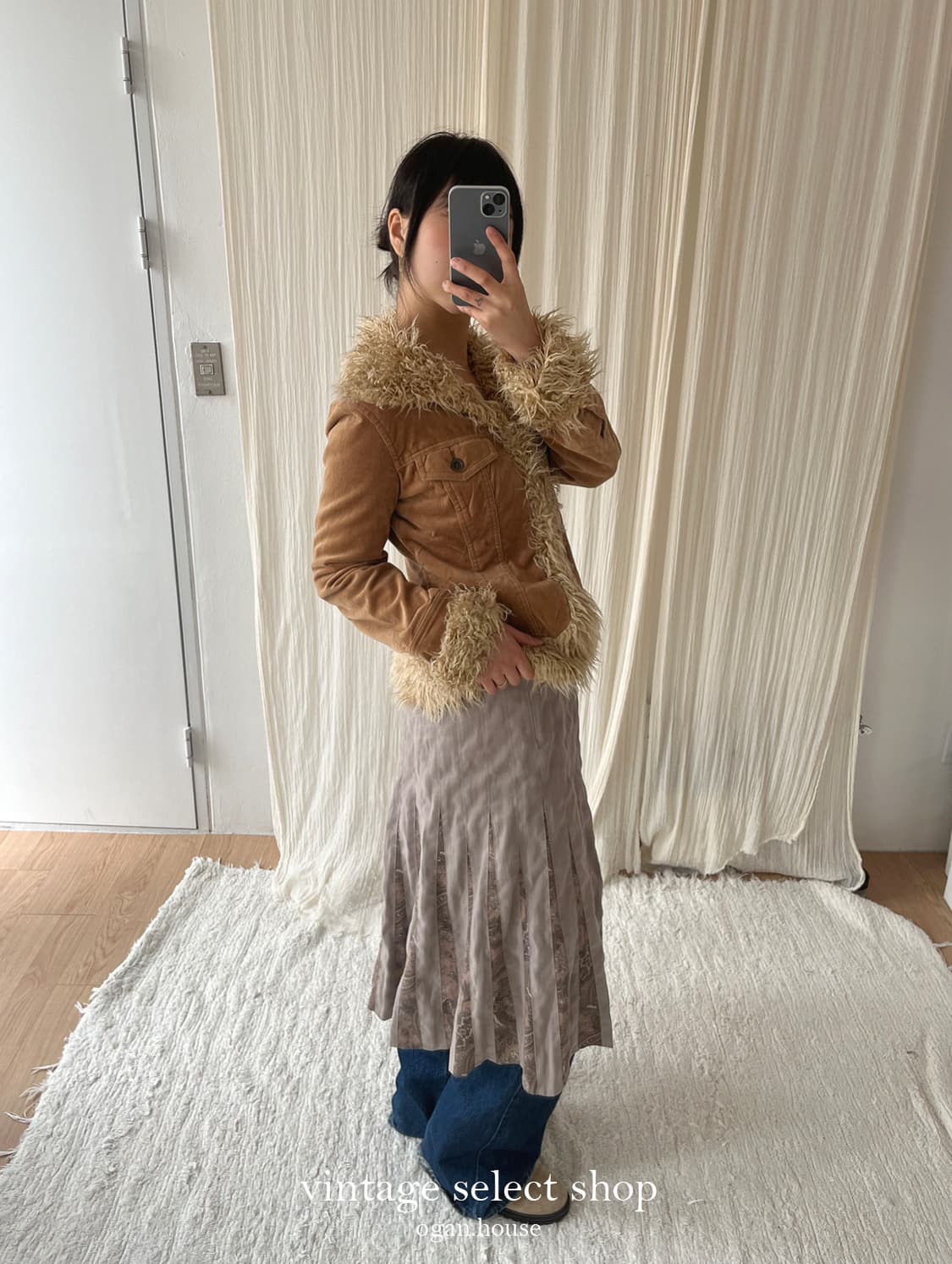 vintage eco fur trimming corduroy jacket 상품이미지5