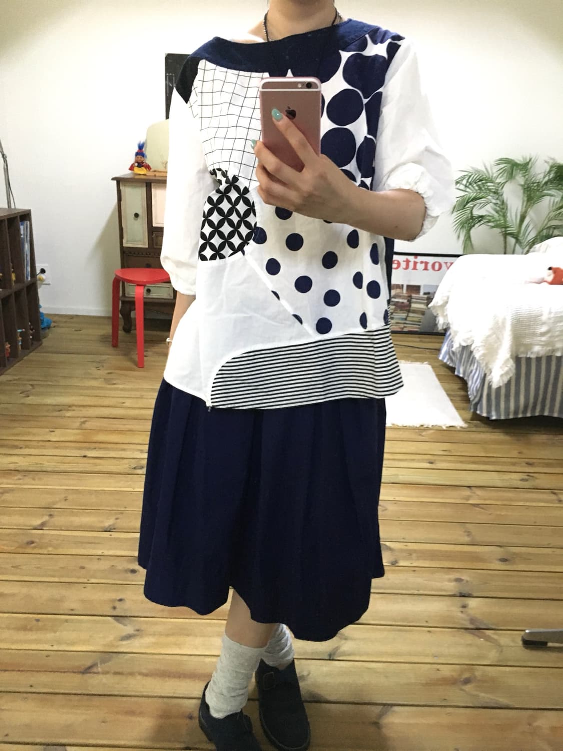 BEAMS Amicaga Patchwork Blouse 상품이미지2