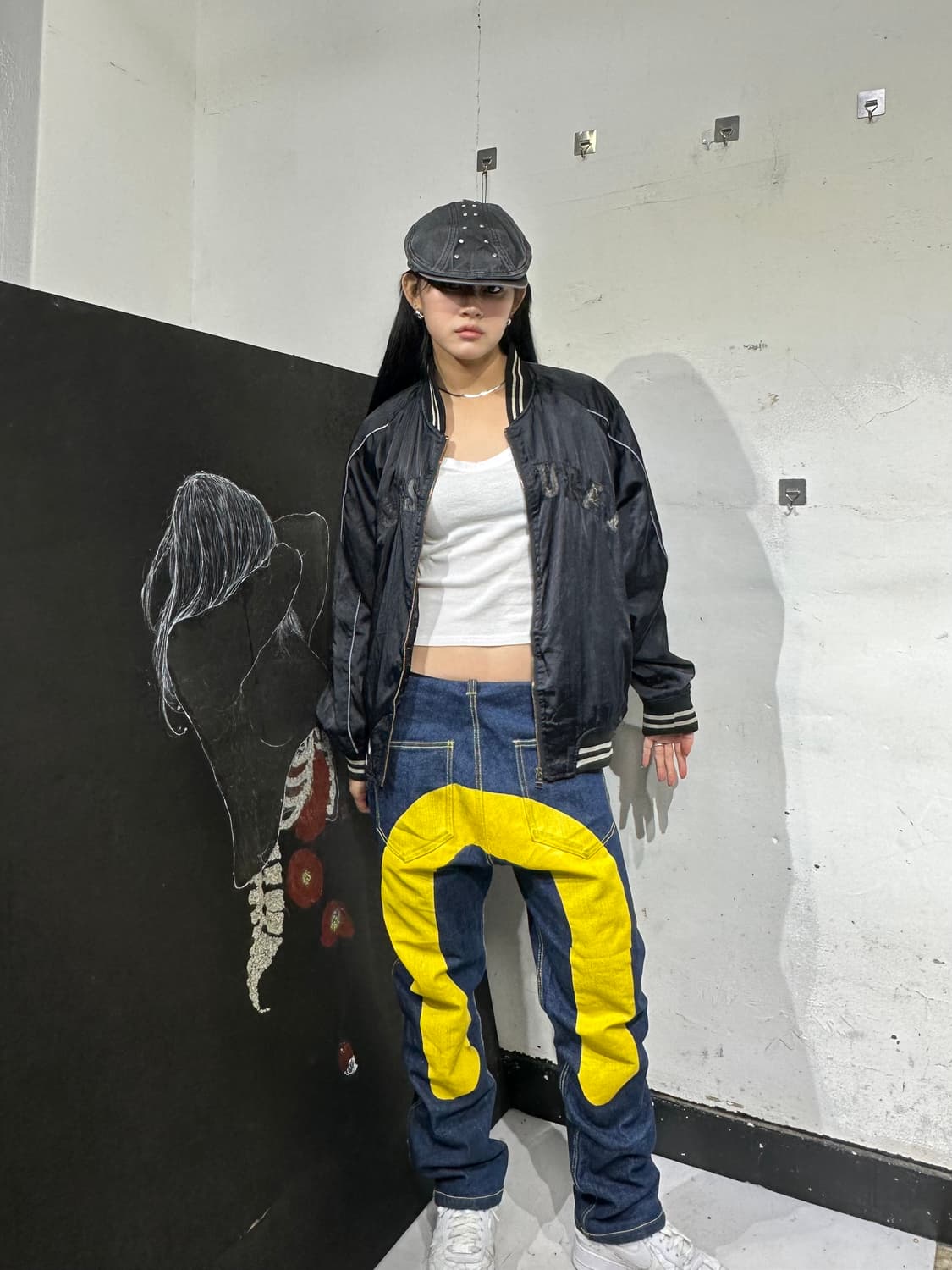 Jpn 일본빈티지 오리엔탈 일본 검정 스펠아웃 스카잔 자켓 상품이미지2