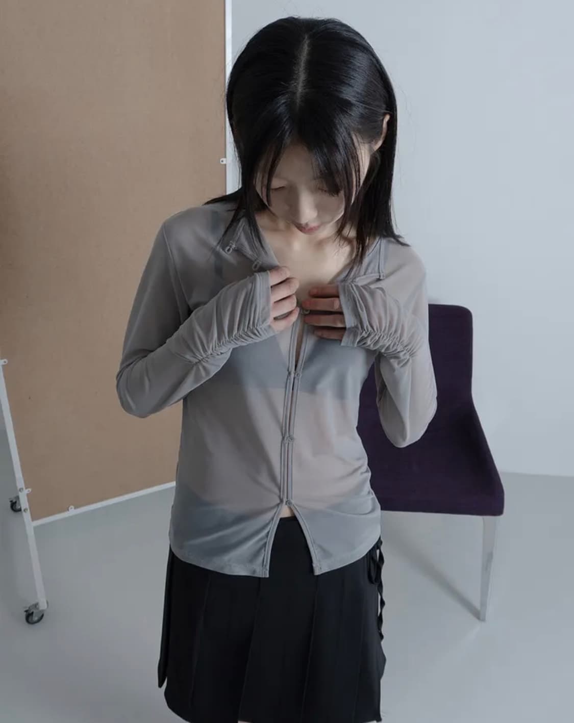 Woohwa Wrinkle Mesh Cardigan 상품이미지1