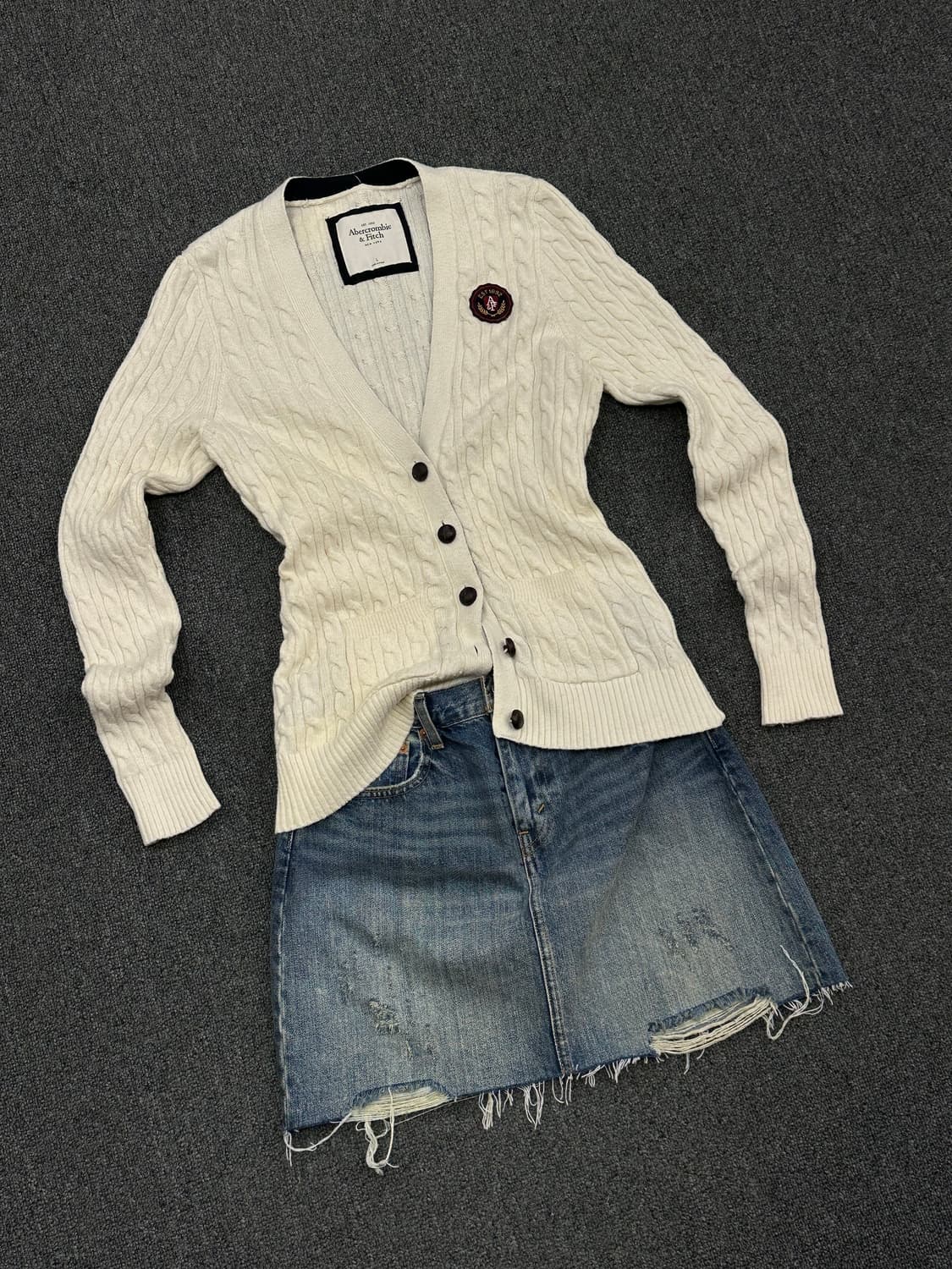 L)아베크롬비 로고 패치 브이넥 케이블 코튼 가디건 상품이미지3