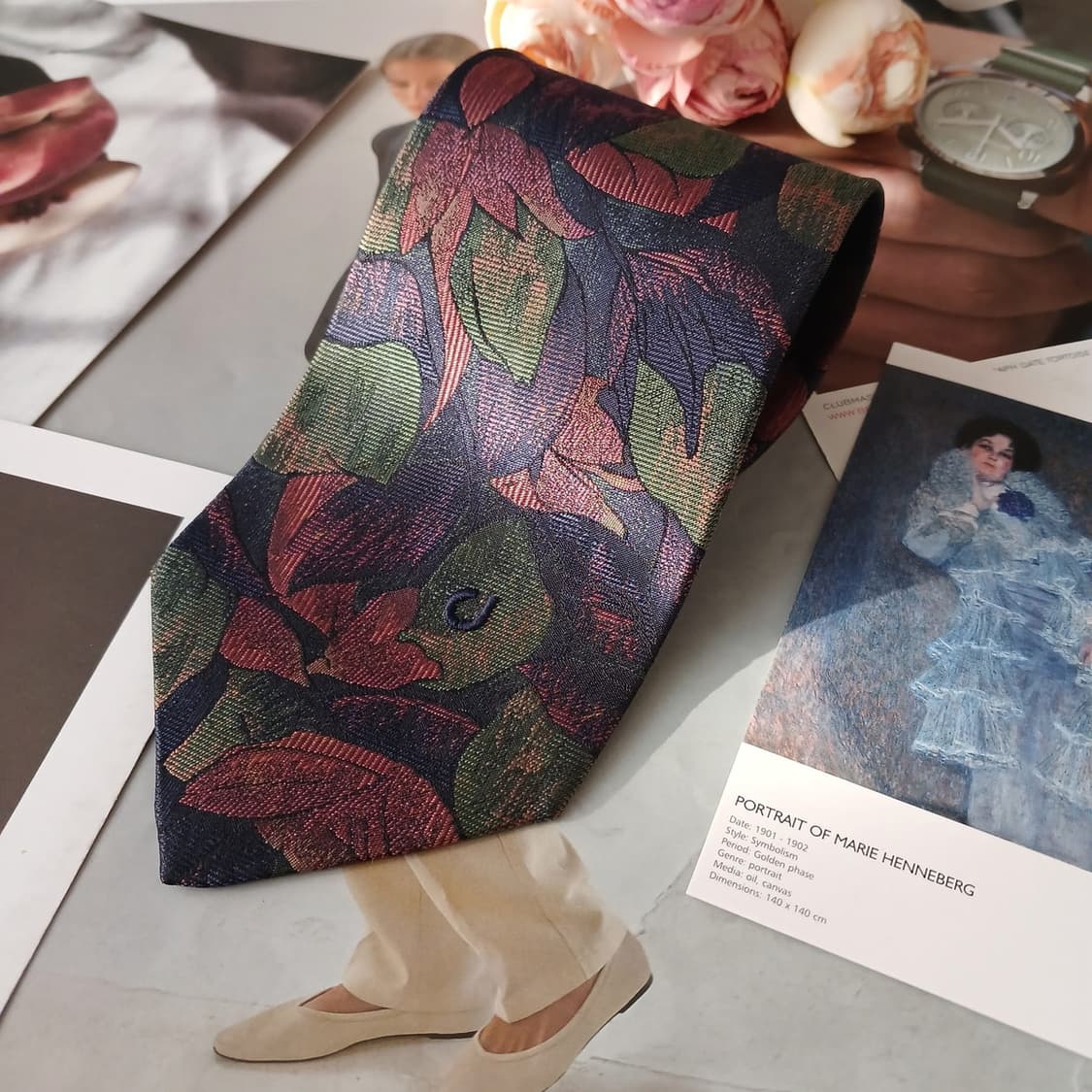 샤를 주르당 실크 다크그린 플로럴 넥타이 9.6cm A등급 A19292
 상품이미지4