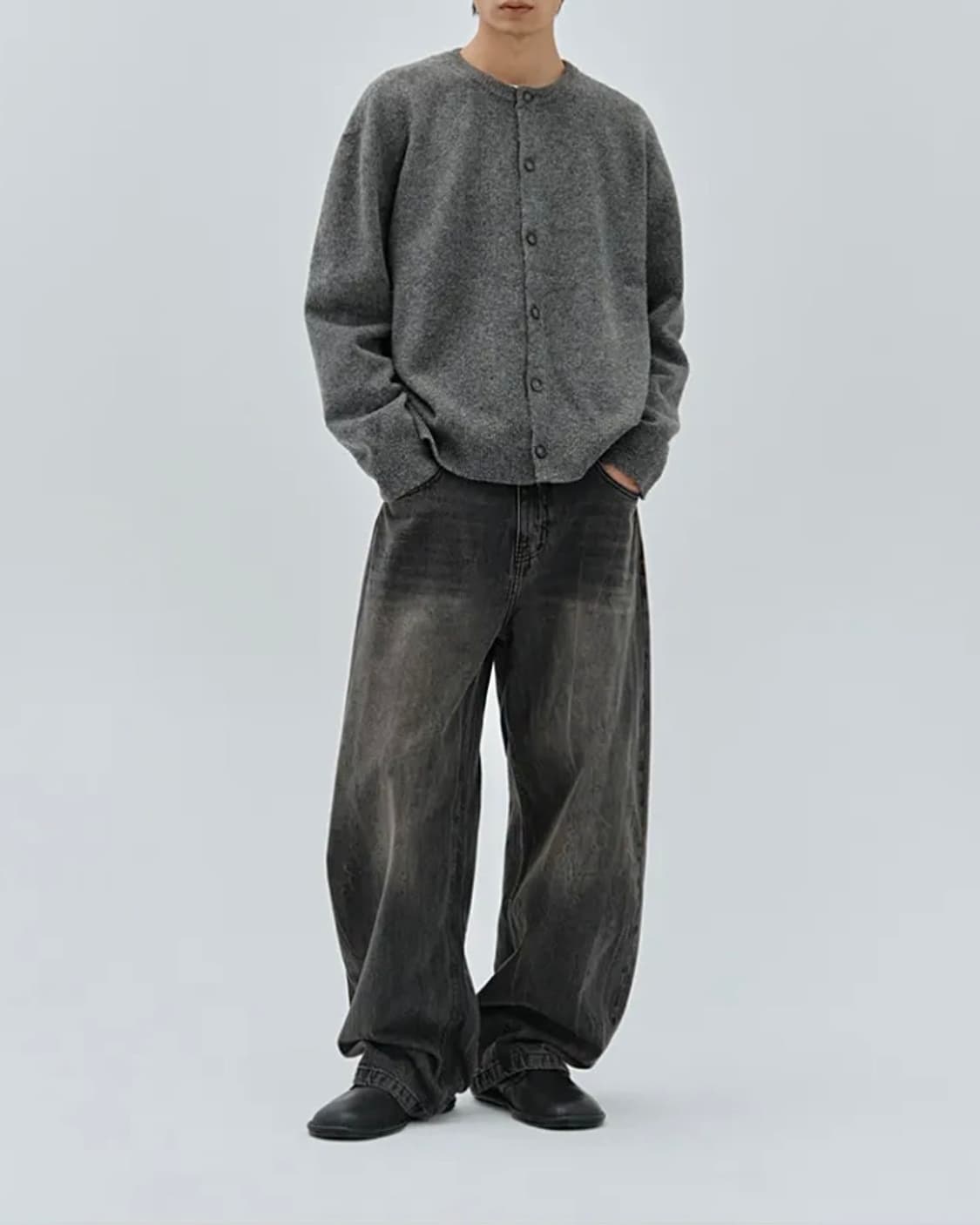 밀로 아카이브 커브드 워싱 데님 흑청 워시드 벌룬 팬츠 L 32 와이드 상품이미지3