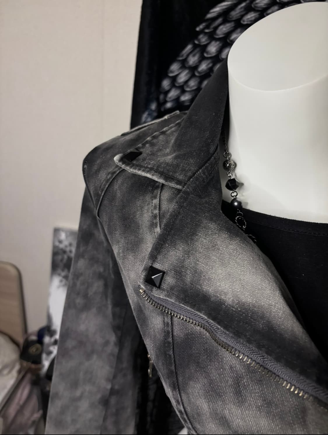 빈티지 워싱 크롭 라이더자켓 상품이미지3