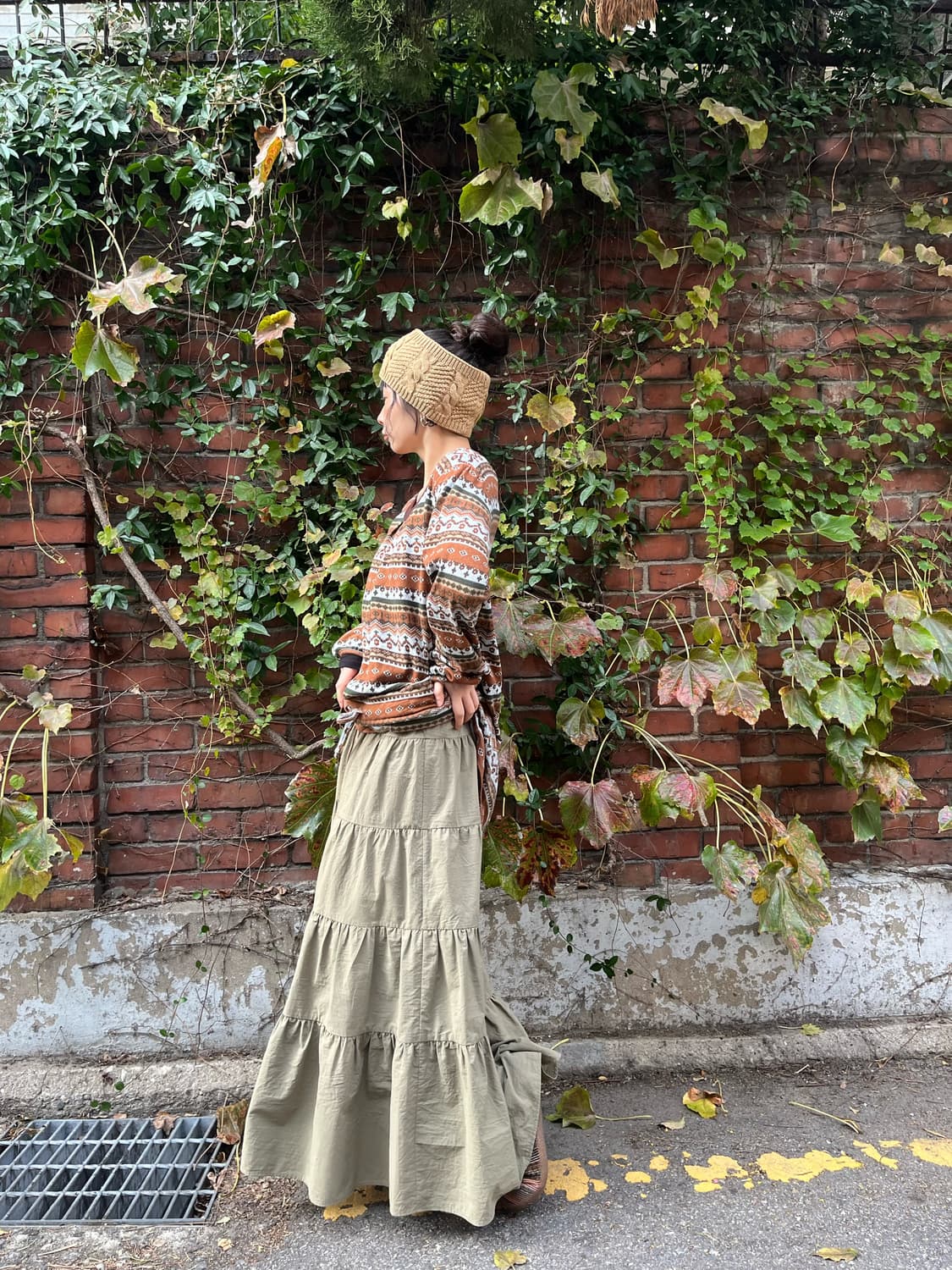 데일리무드 카키 롱 스커트 상품이미지3