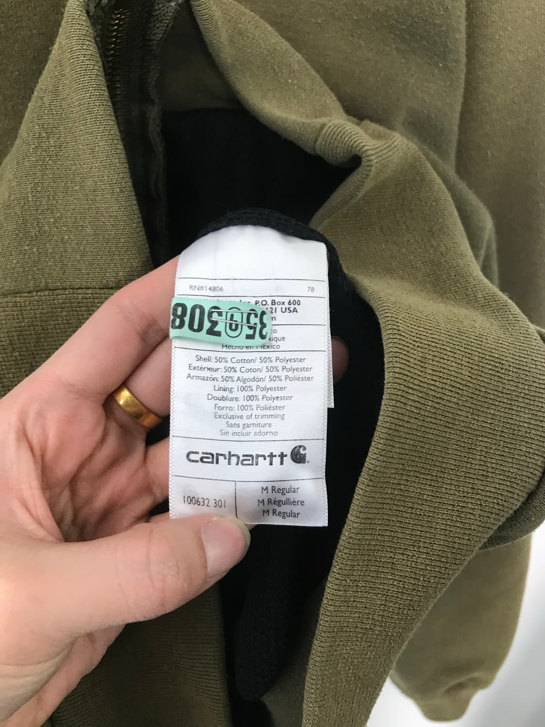 칼하트 자수로고 써멀 레인디펜더 된장 후드집업 상품이미지5