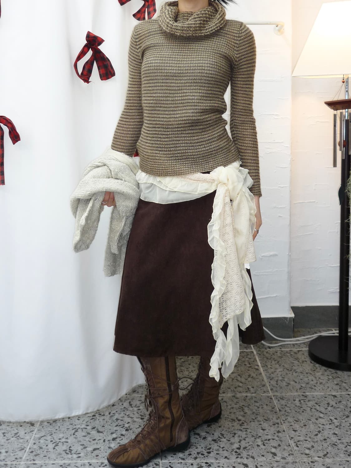 taupe stripe knit turtleneck 상품이미지2