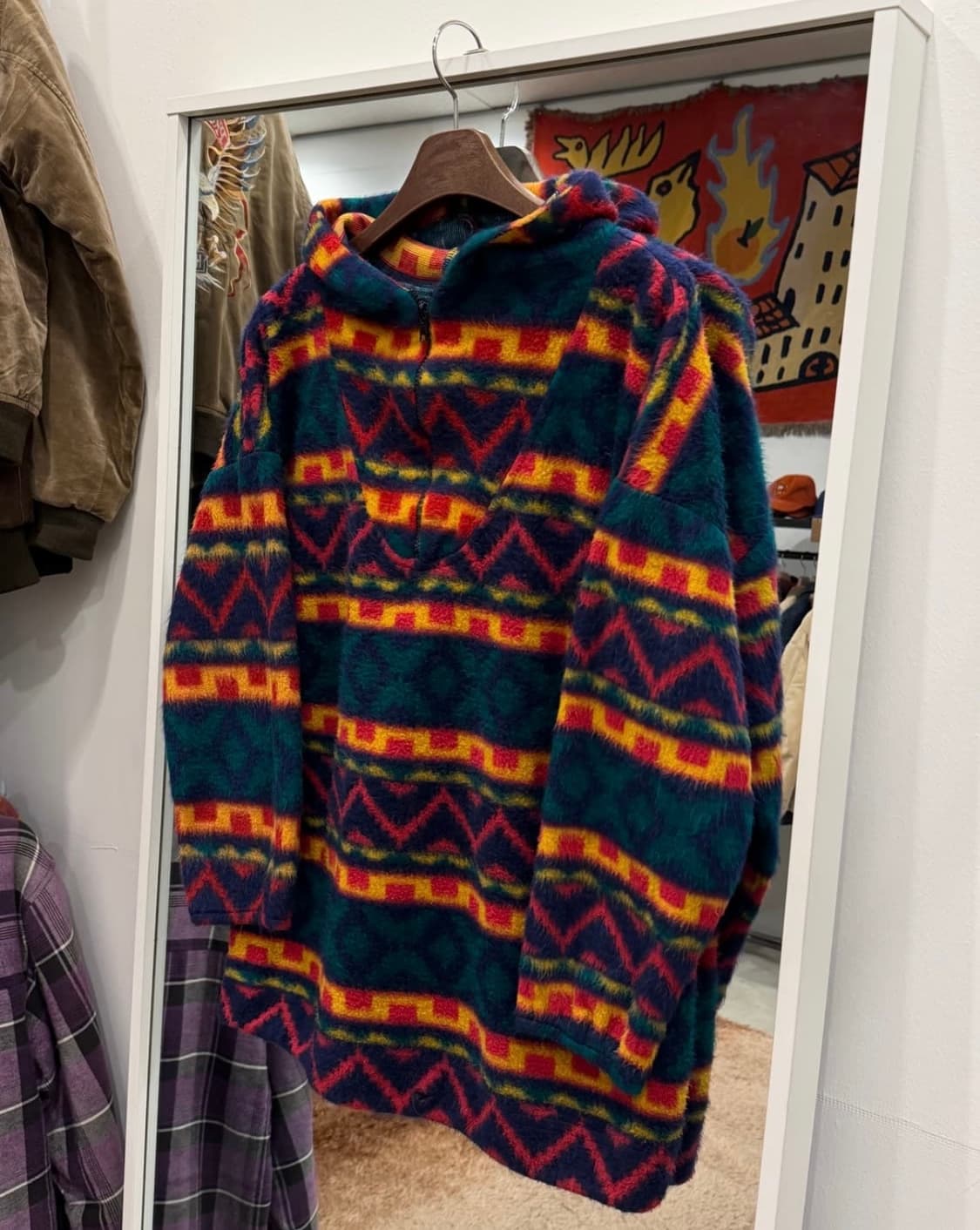 00s Vtg 빈티지 에스닉 하프넥 쿼터 집업 플리스 후드 상품이미지1