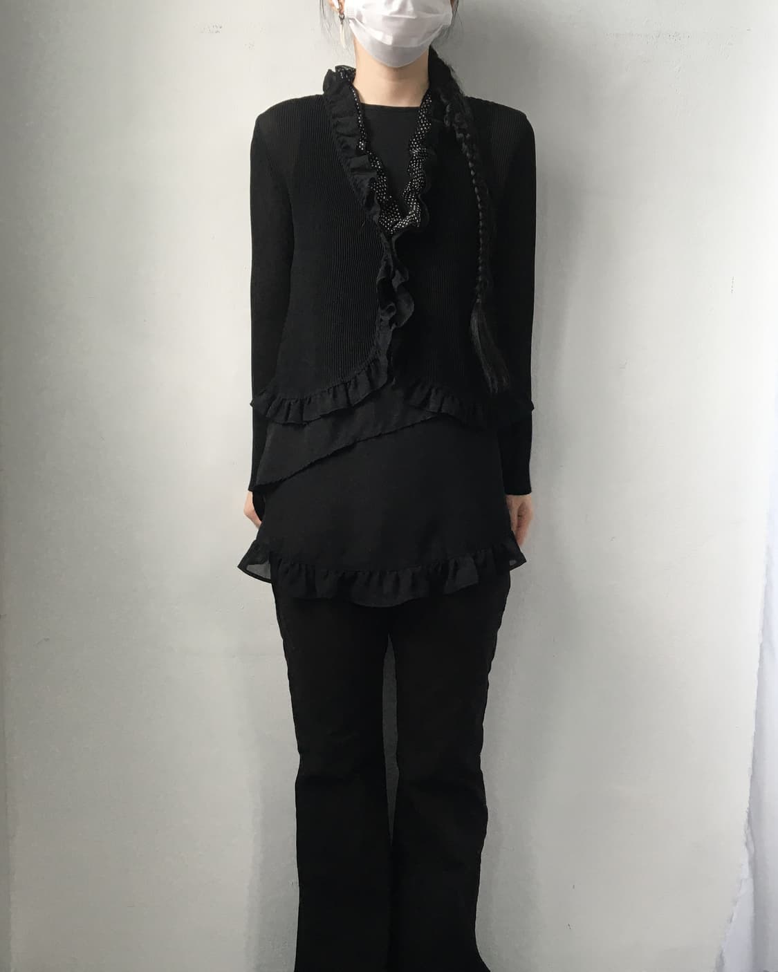 Dot pattern layered pleats cardigan 상품이미지4