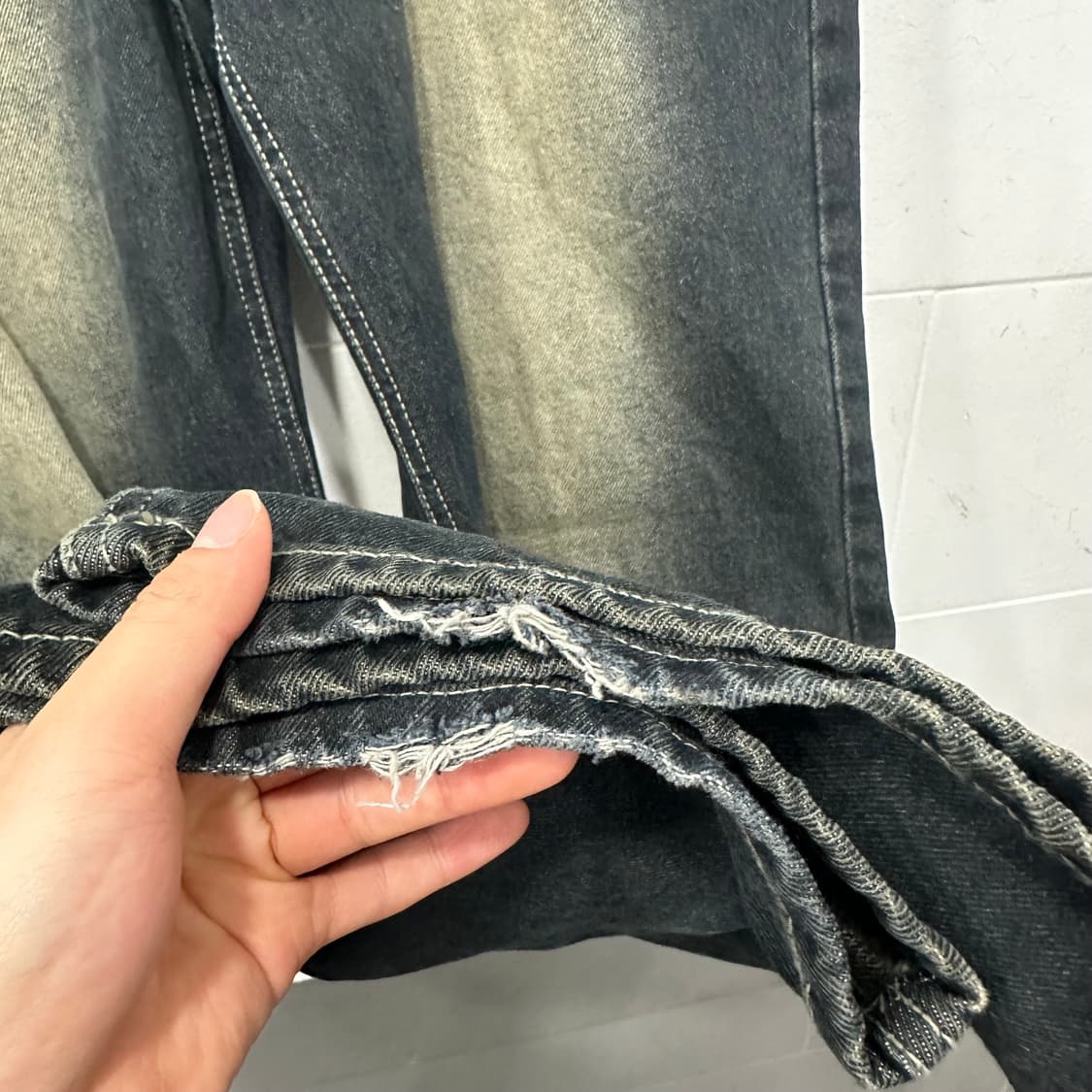 Vaidoh 흑청 워싱 와이드 데님 상품이미지5