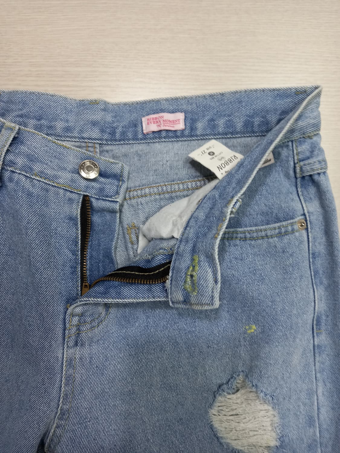 28 RIBBON Kor 데미지워싱 슬림일자 연청 28-918 상품이미지6