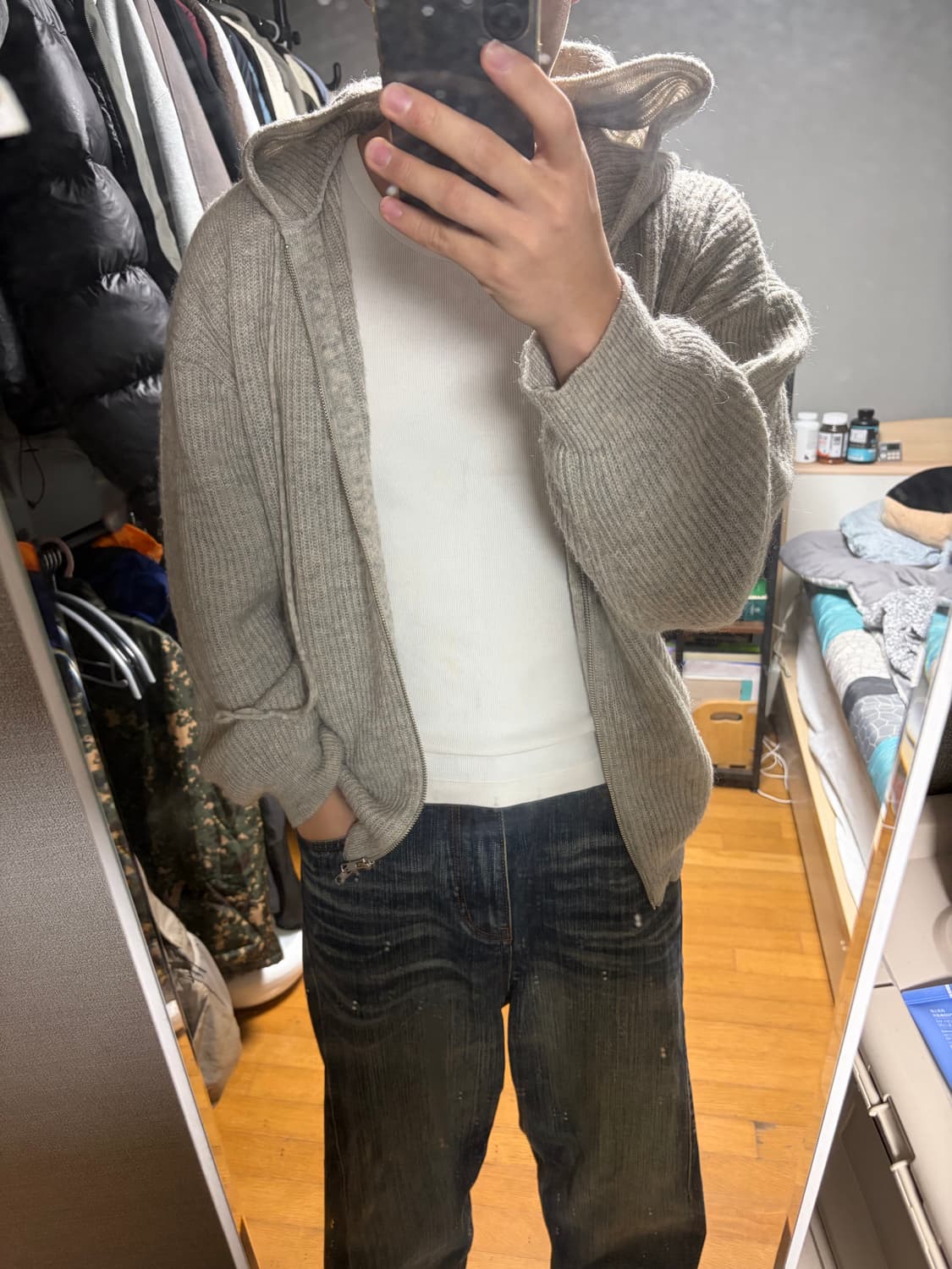 해칭룸 23fw knit hoodie light grey 상품이미지2