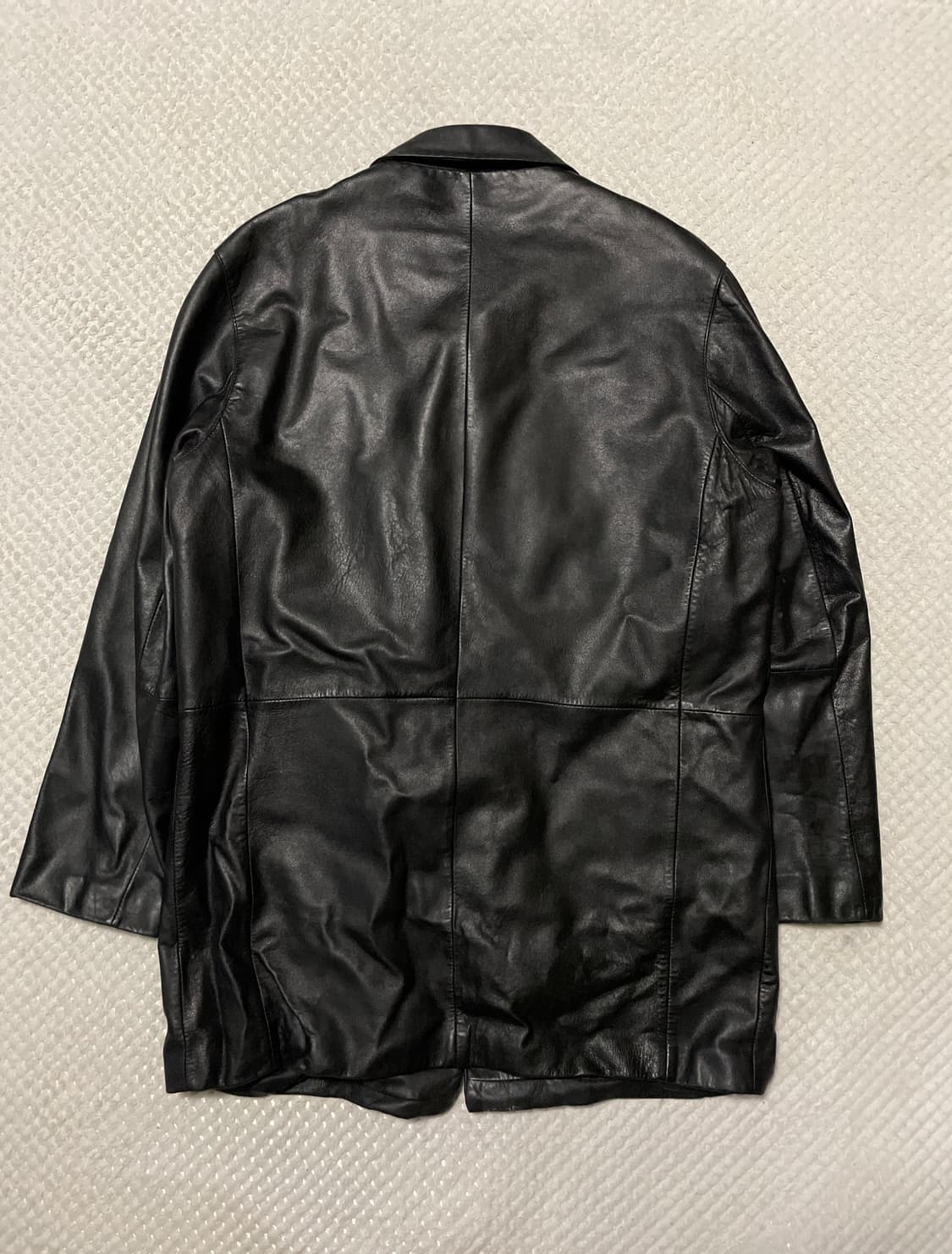 웨스턴 무드 램스킨 양가죽 히든 4버튼 스티치 레더 카 코트 상품이미지3